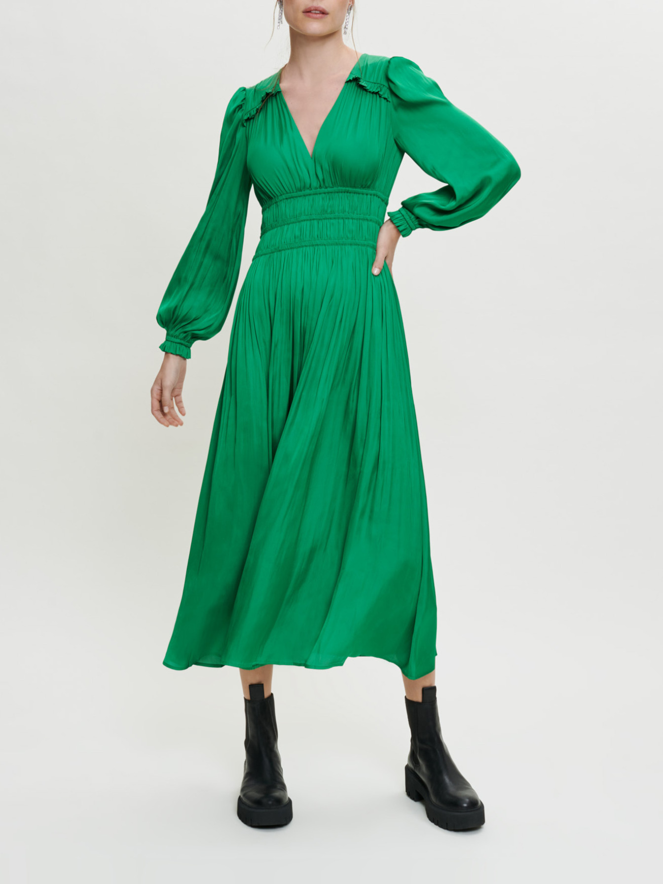 Robe longue effet plissé vert pour femme Maje