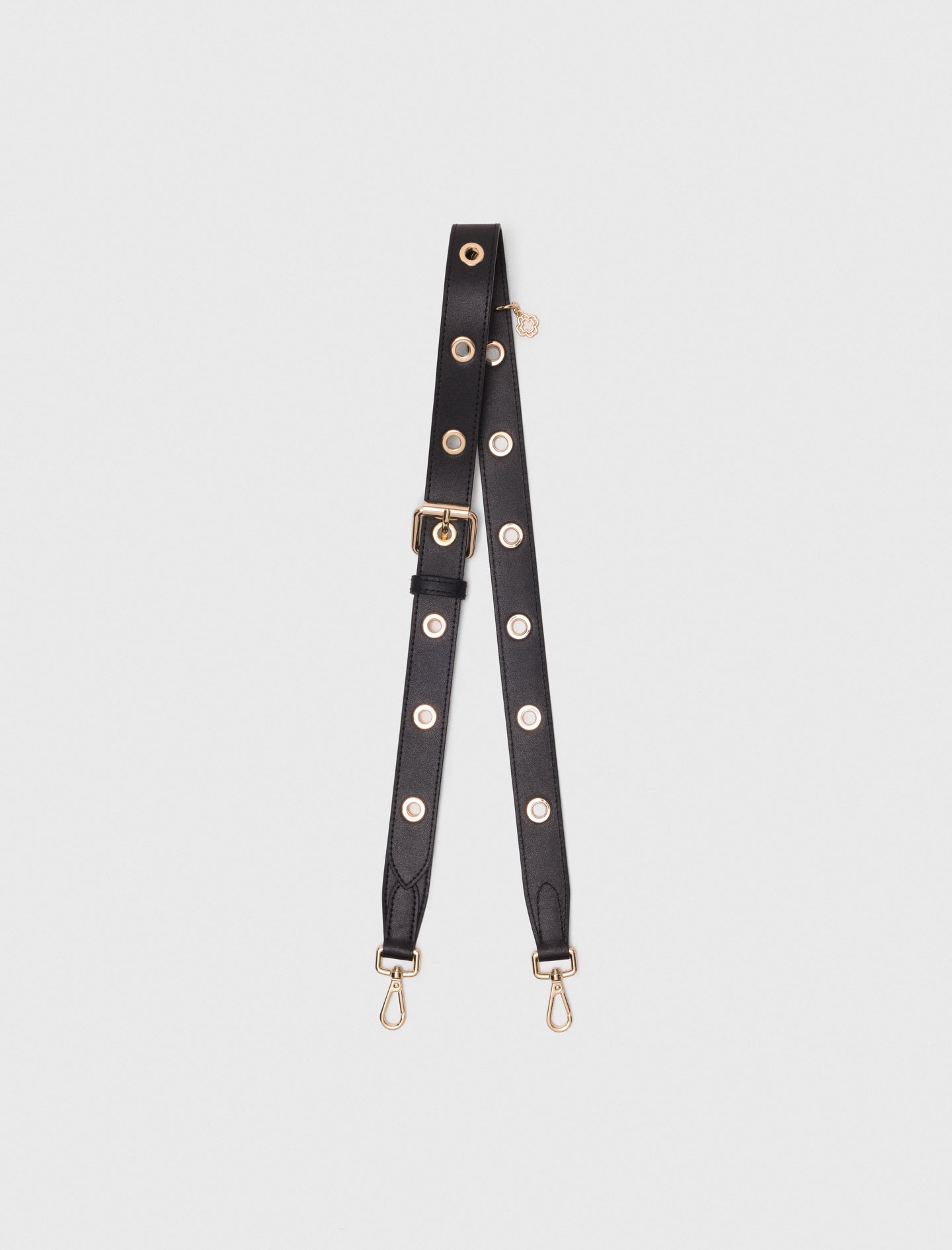 Bandoulière en cuir à œillets noir / gris pour femme | Maje