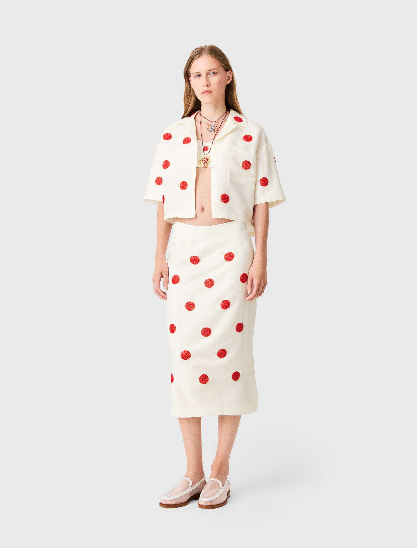 Jupe Crayon En Lin Et Soie Brodée - Blanc - Taille 40 - Maje