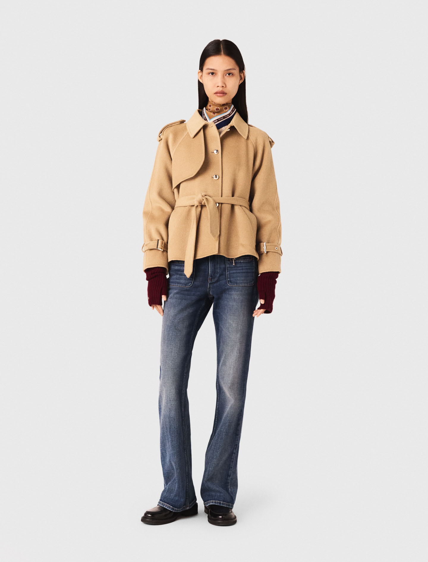 Manteau court double face marron pour femme | Maje