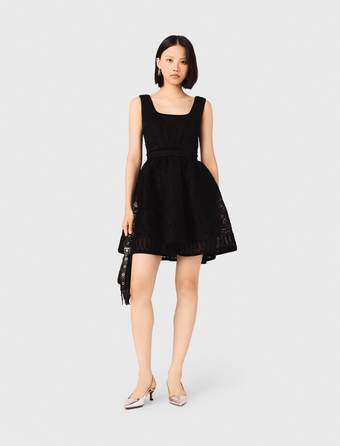 Robe Courte Brodée - Noir - Taille 42 - Maje