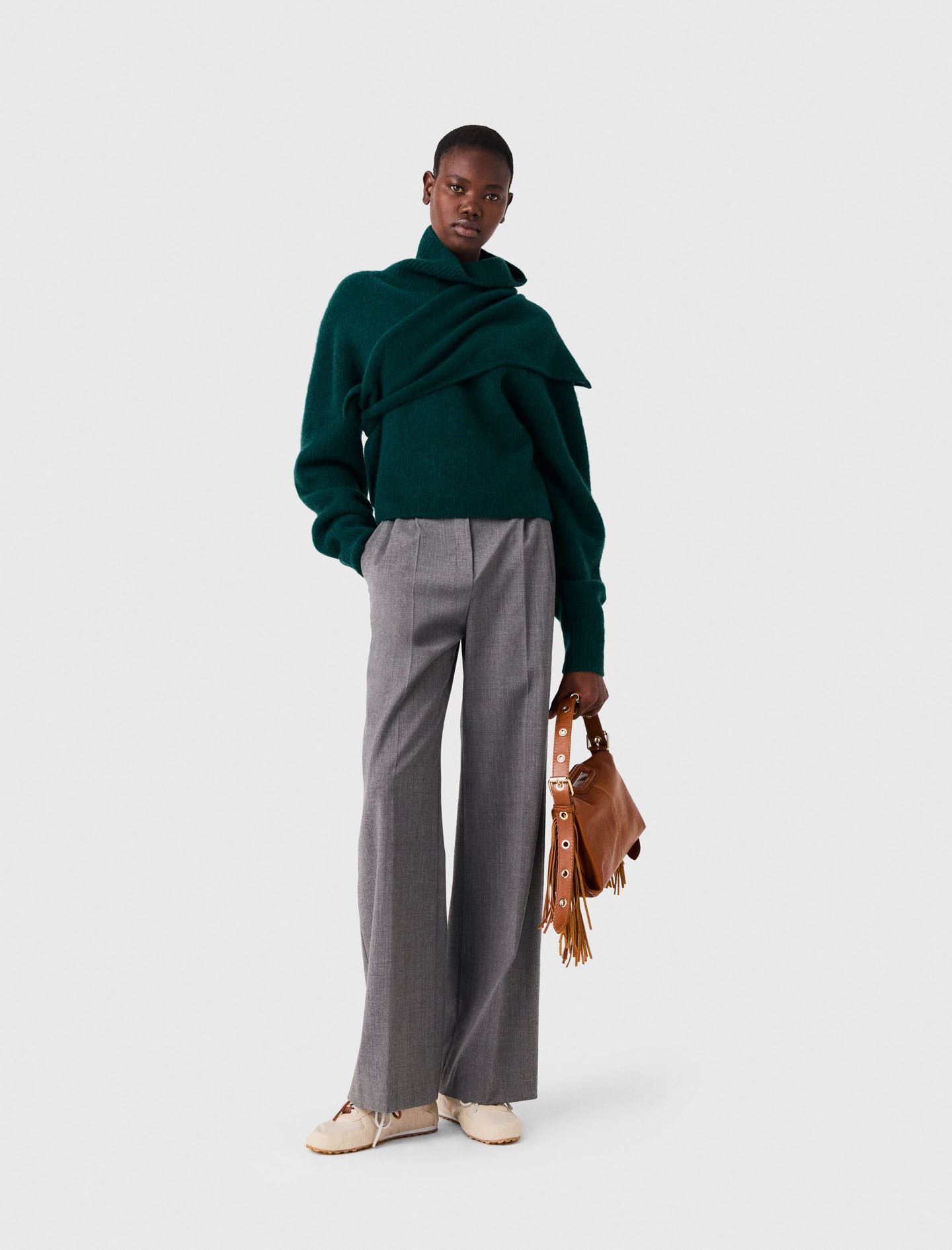 Pantalon Tailleur Large Avec Plis - Gris - Taille 34 - Maje
