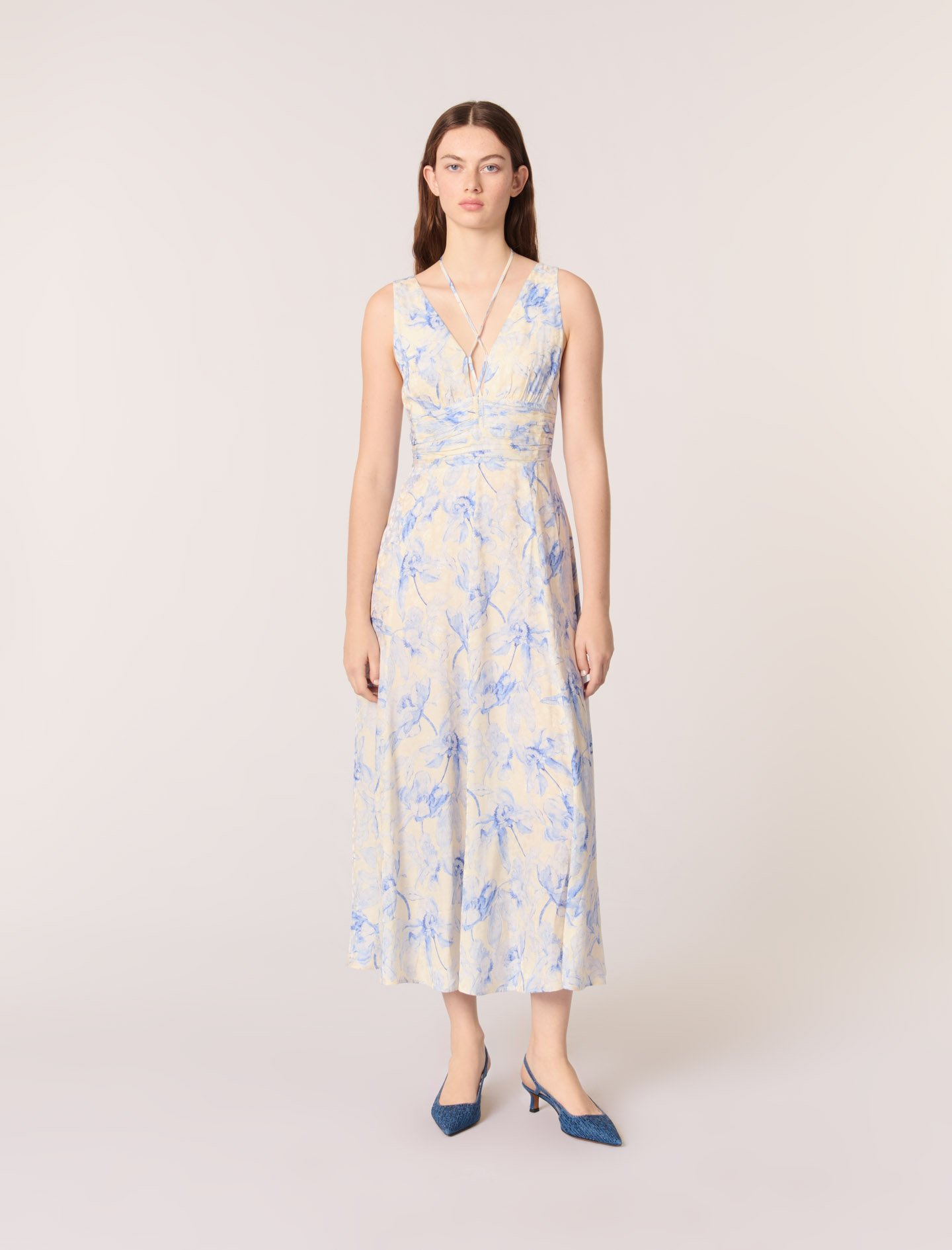 Robe Longue Imprimée Et Laçage - Maje - Modalova