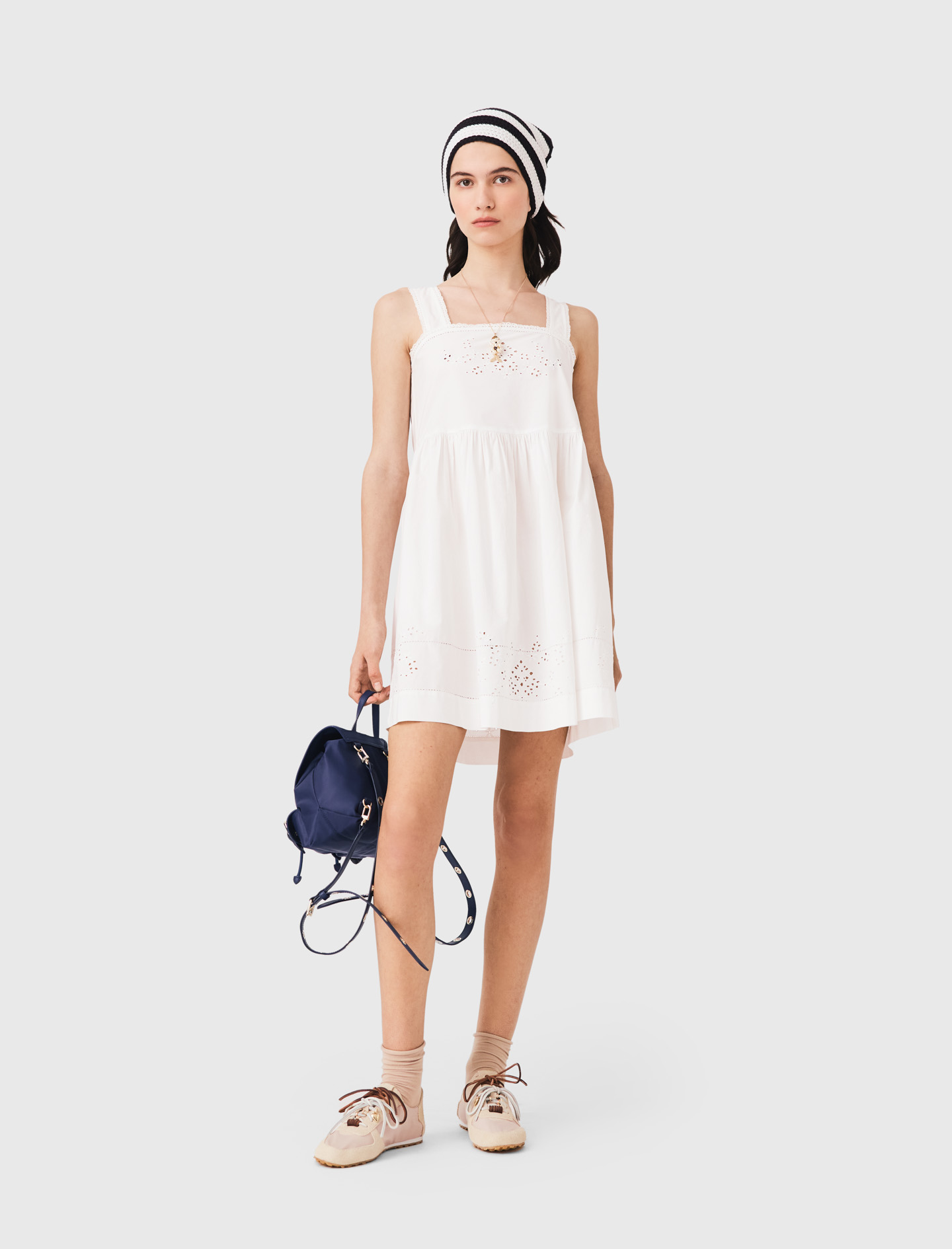 Robe Courte Avec Galons En Dentelle - Blanc - Taille 38 - Maje