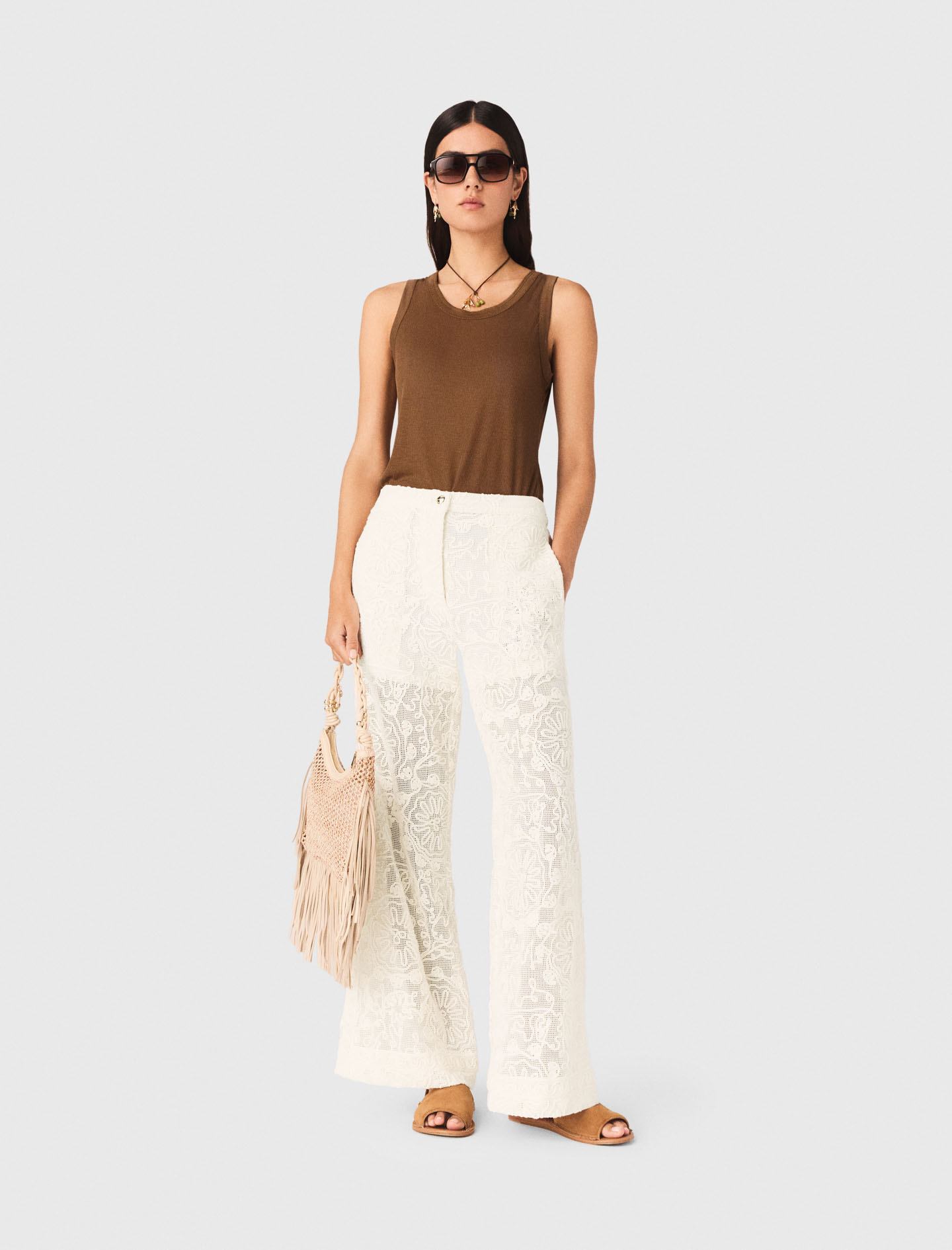 Pantalon En Guipure - Blanc - Taille 34 - Maje