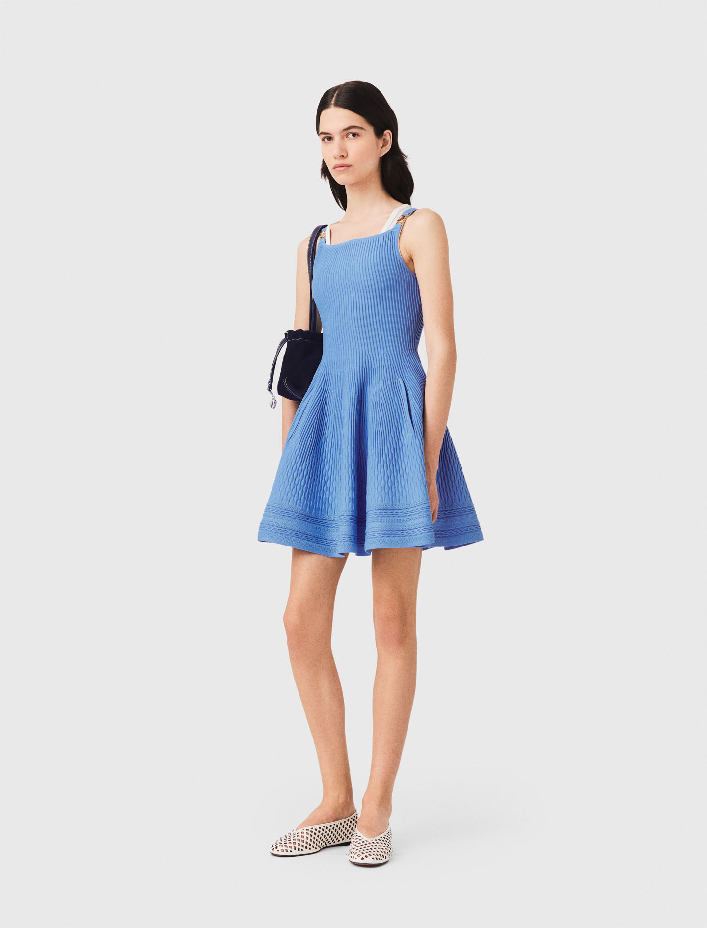 Robe Courte En Maille - Bleu - Taille 42 - Maje