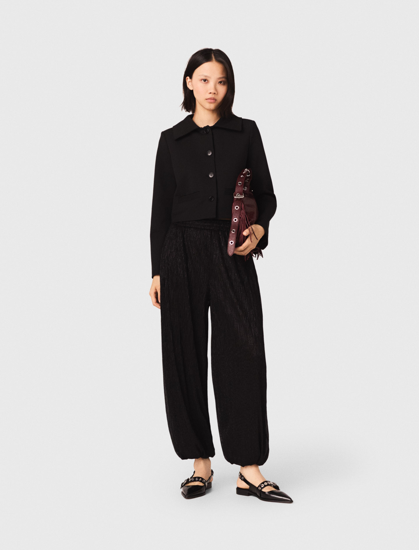 Pantalon Large Effet Métallisé - Noir - Taille 40 - Maje