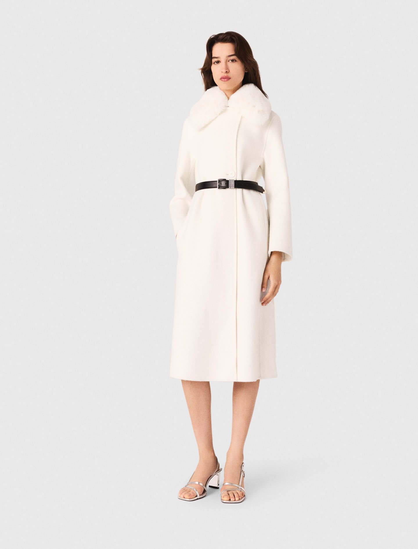 Manteau long double face blanc pour femme | Maje