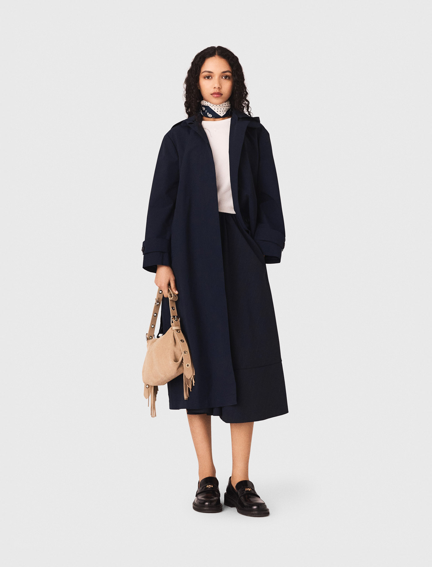 Trench À Capuche Strassée Amovible - Bleu Marine - Taille 36 - Maje