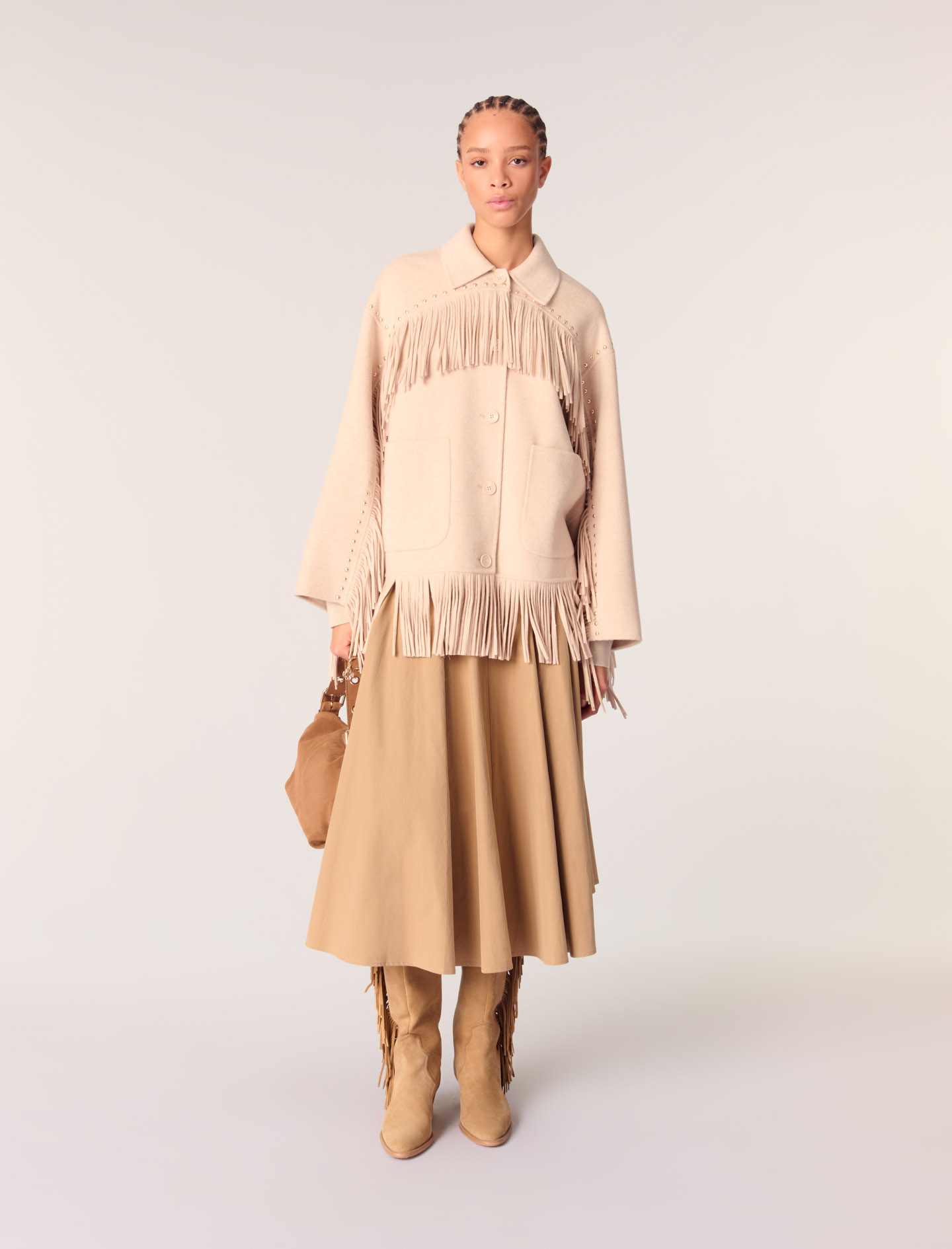 Manteau En Double Face À Franges - Maje - Modalova