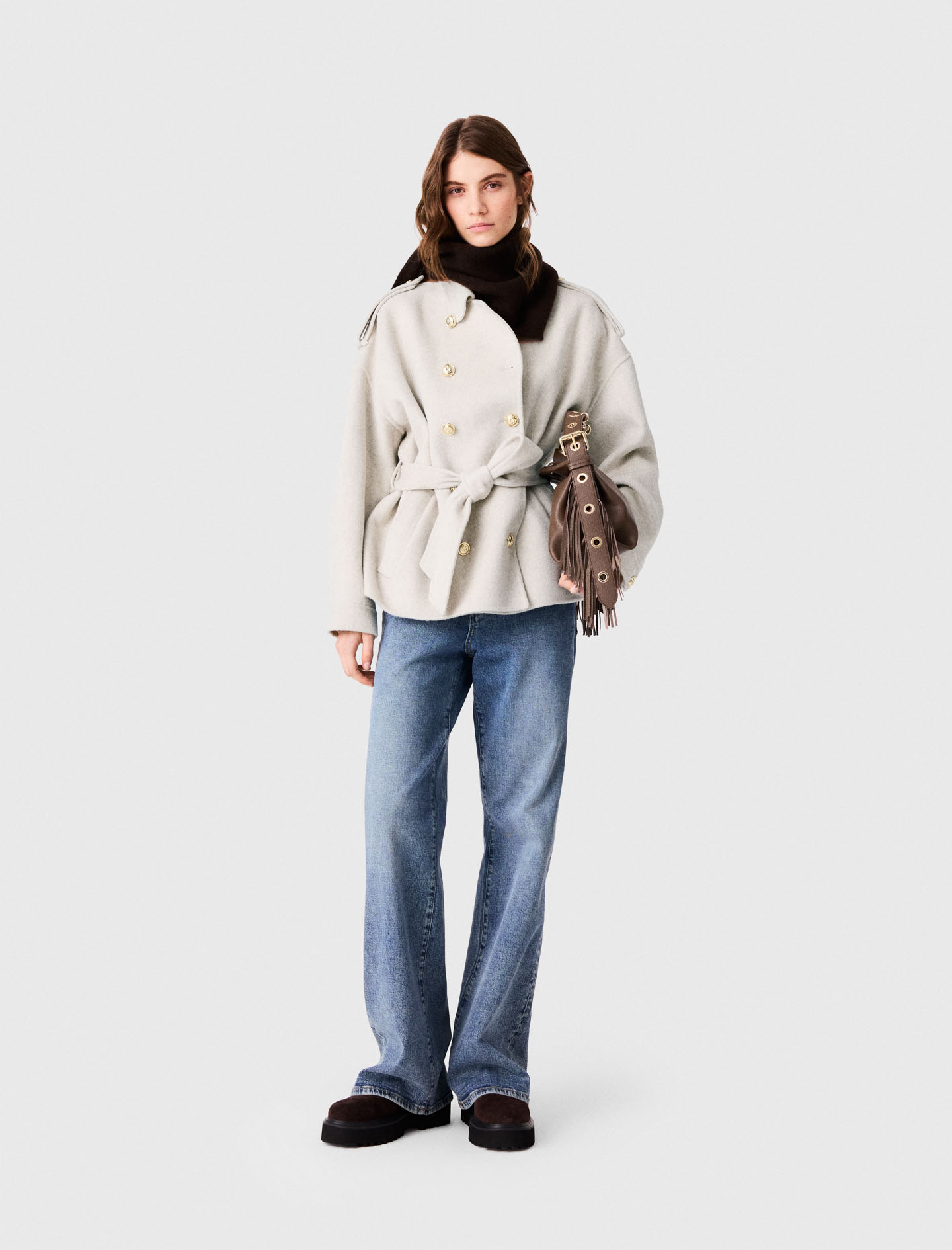 Manteau Mi-long En Double Face - Blanc - Taille 42 - Maje
