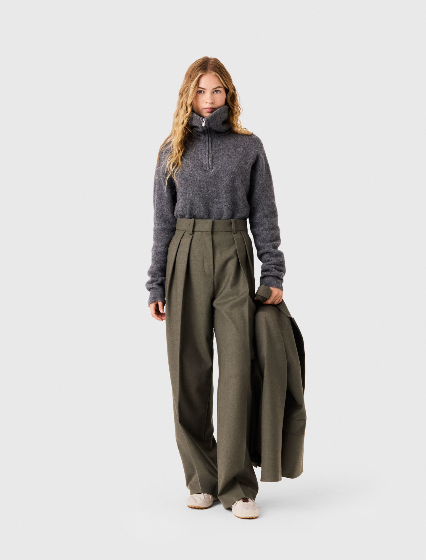 Pantalon Tailleur Large Avec Plis - Vert - Taille 38 - Maje