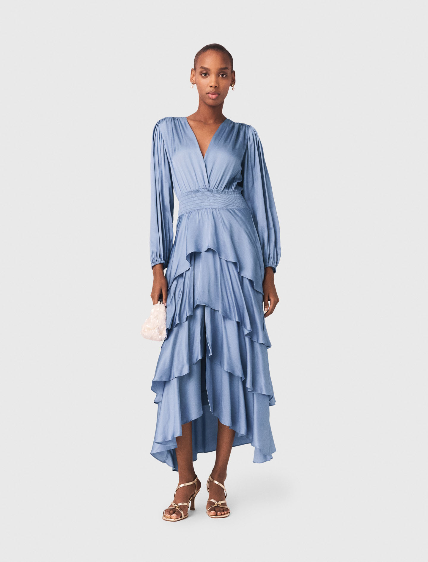 Robe Longue À Volants - Bleu / Gris - Taille 36 - Maje