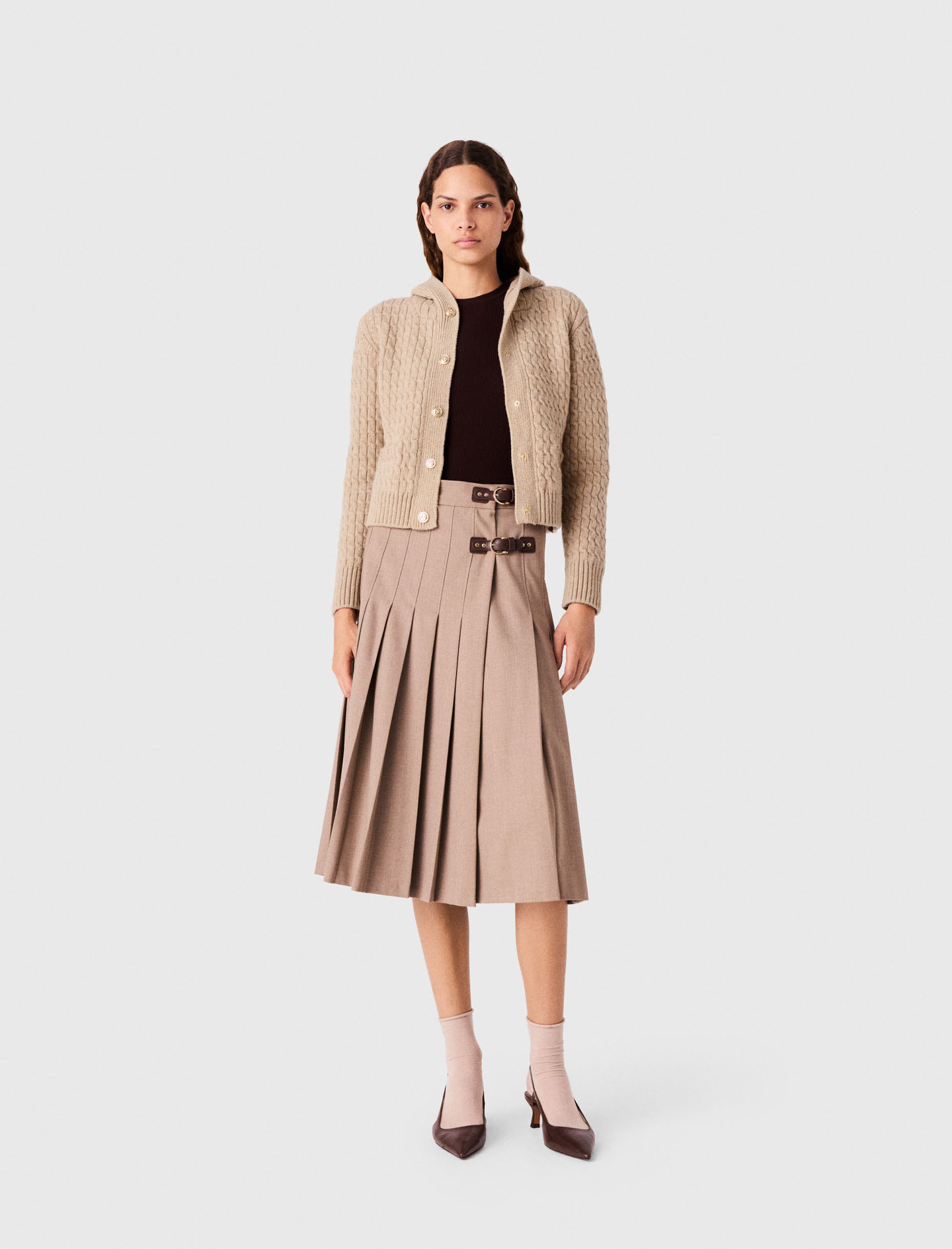 Jupe Midi Plissée À Boucles - Beige - Taille 36 - Maje