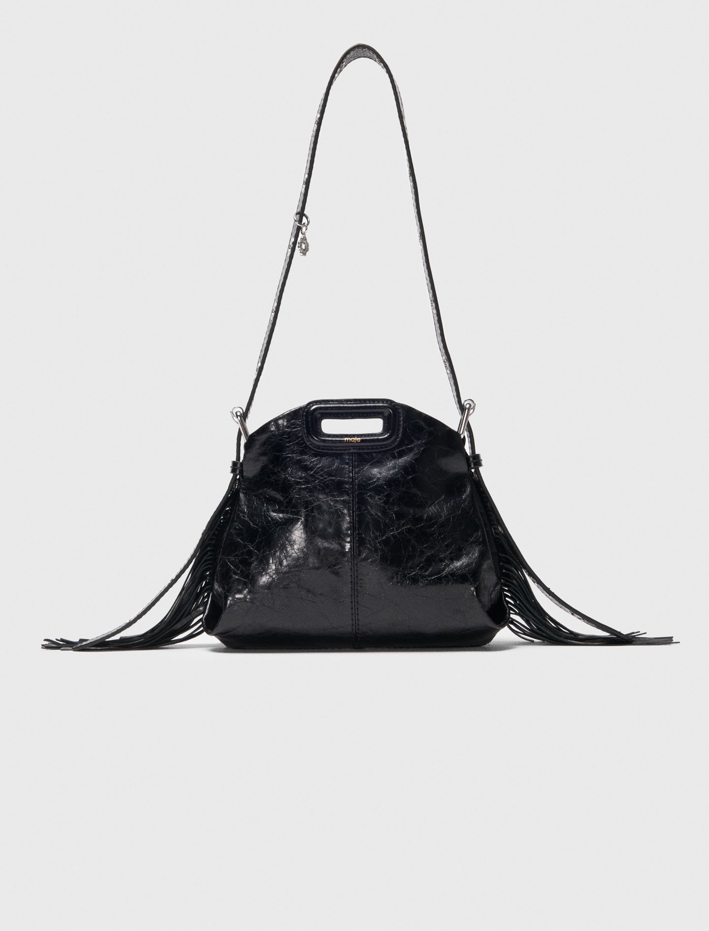 Sac Miss M Mini en cuir craquelé noir / gris pour femme | Maje