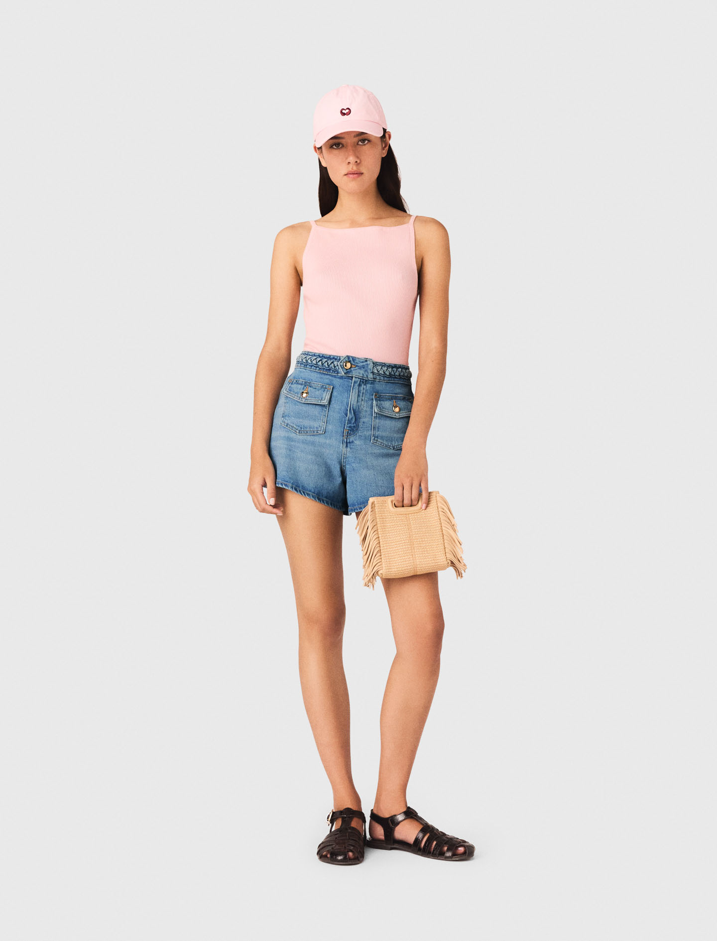 Short En Denim Tressé - Bleu - Taille 40 - Maje