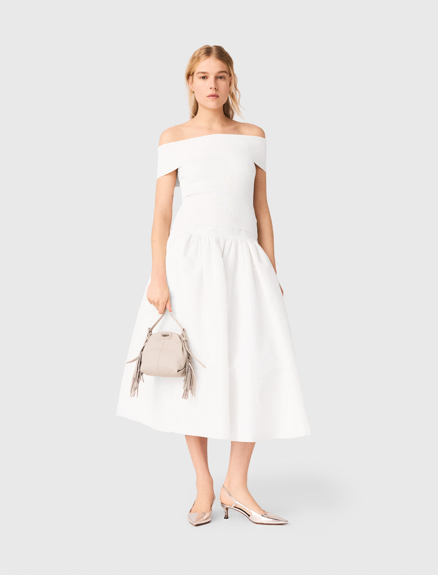 Top Col Bardot En Maille Côtelée - Blanc - Taille 1 - Maje