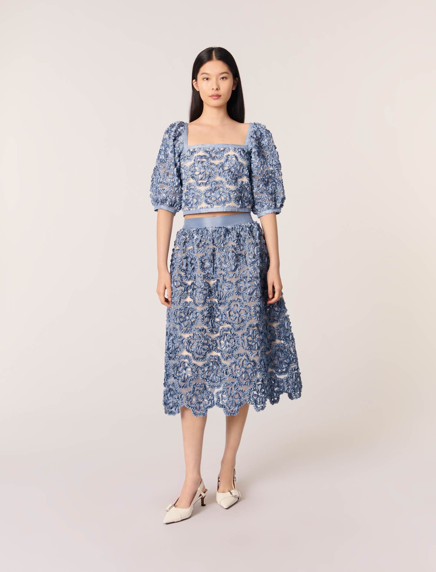 Jupe Longue En Organza Motif Floral - Maje - Modalova