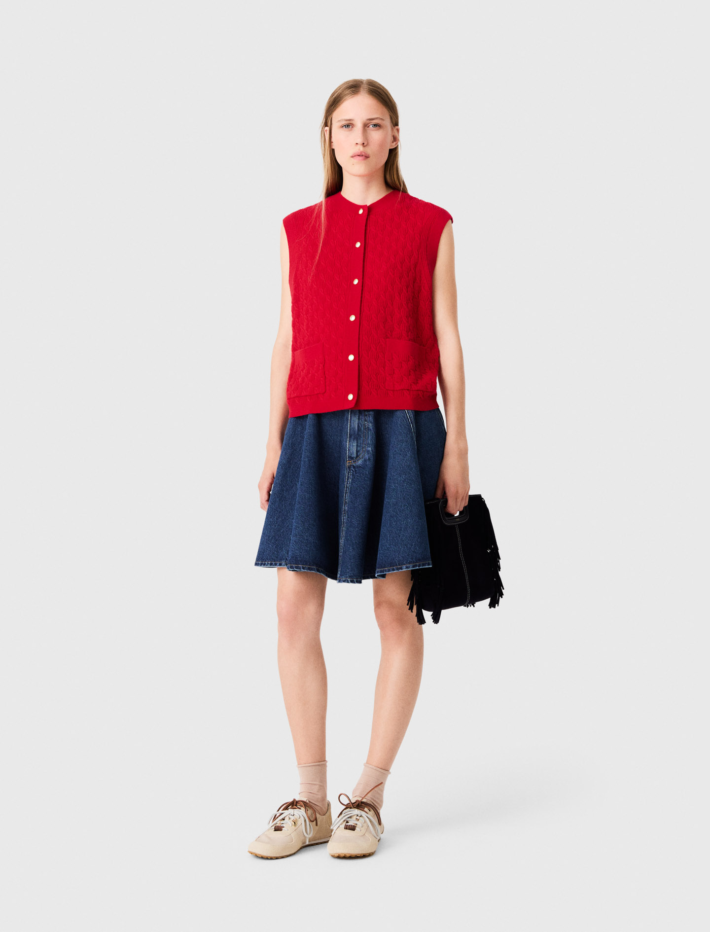Top Sans Manches En Maille - Rouge - Taille 0 - Maje