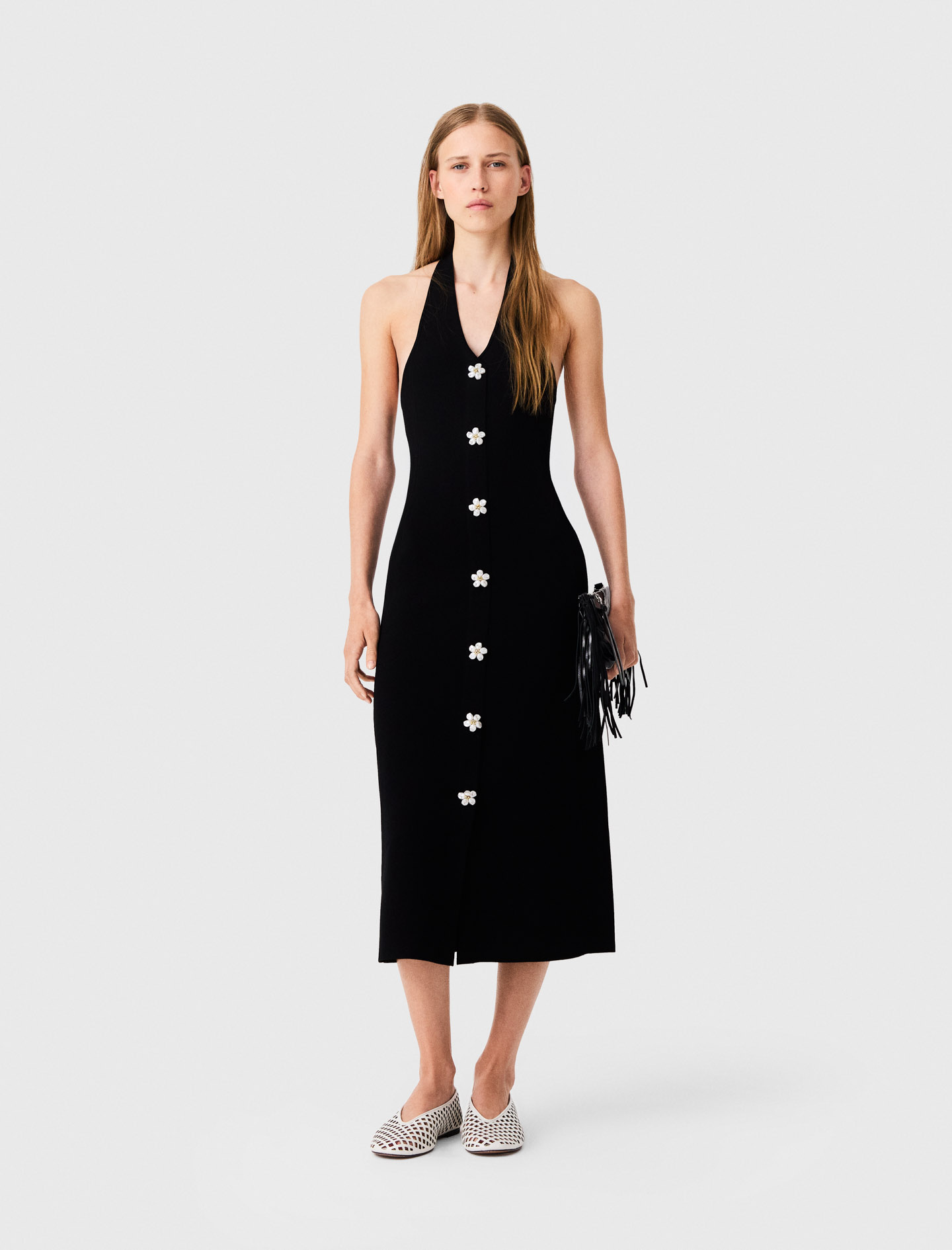 Robe À Détails Bijoux Floraux - Noir - Taille 42 - Maje