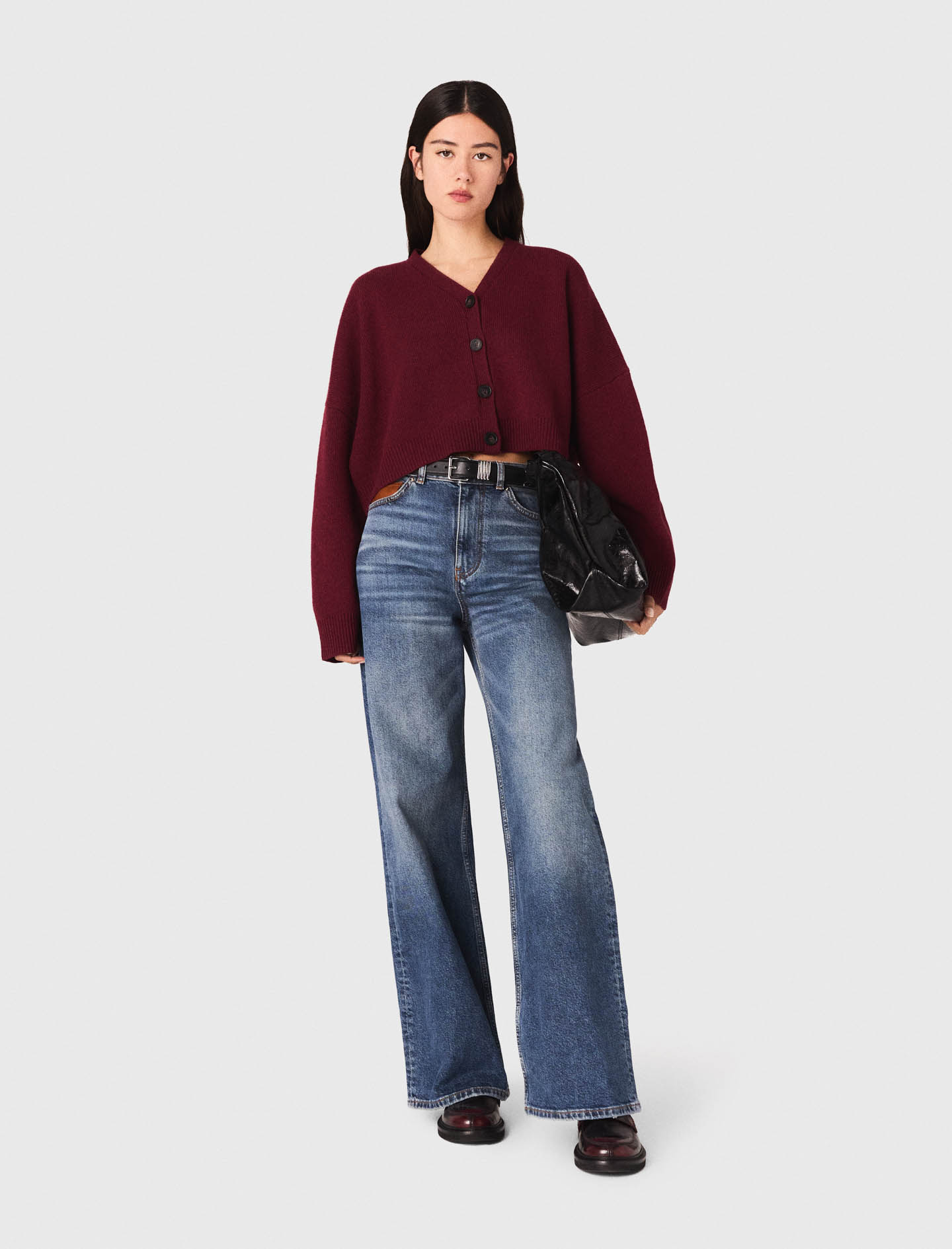 Cardigan cropped en laine mélangée rouge pour femme | Maje