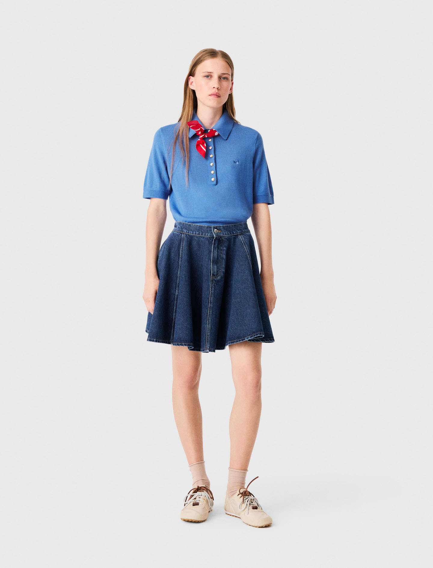 Jupe Courte Évasée En Denim - Bleu - Taille 36 - Maje