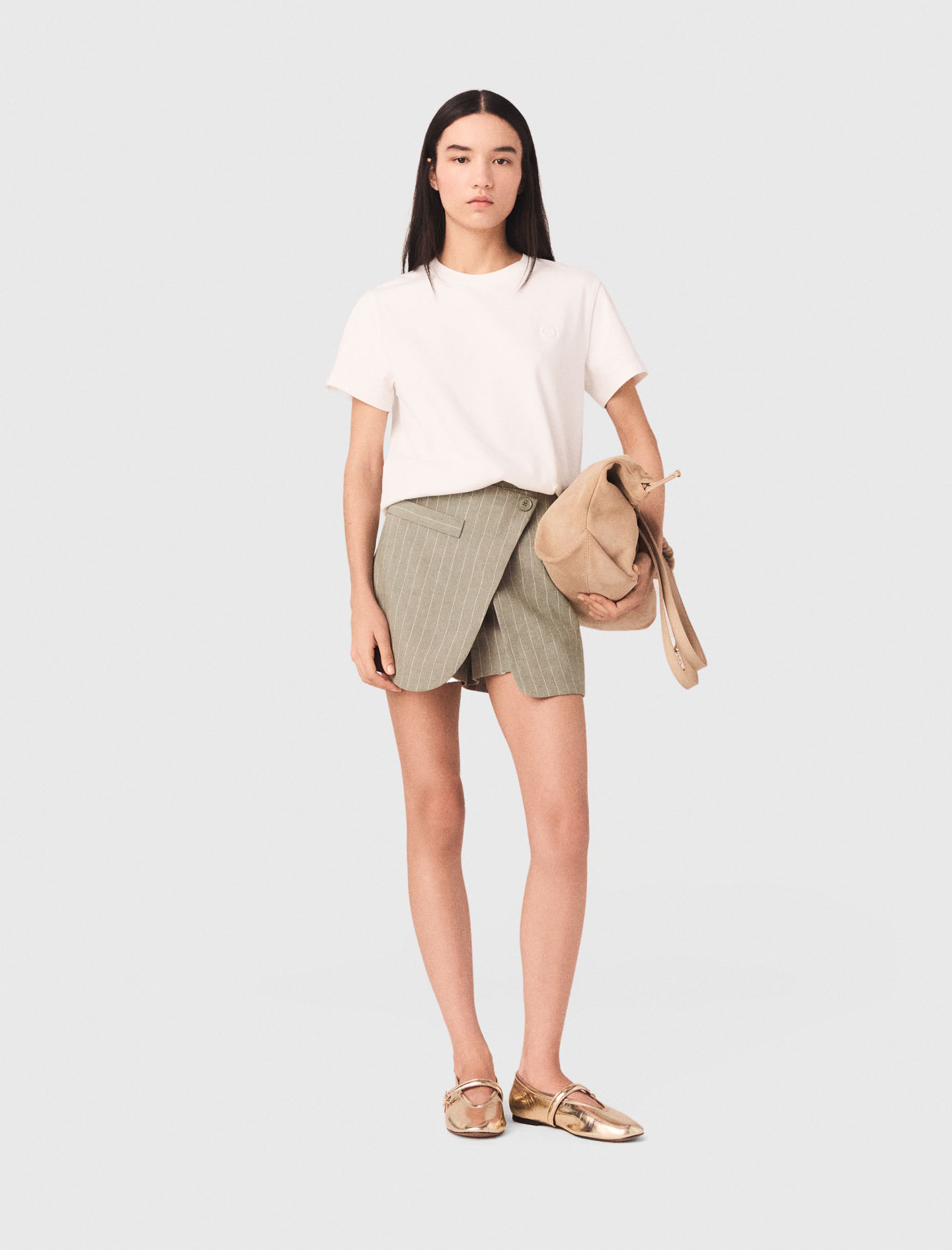 Short Trompe L'Œil En Lin Mélangé - Vert - Taille 36 - Maje
