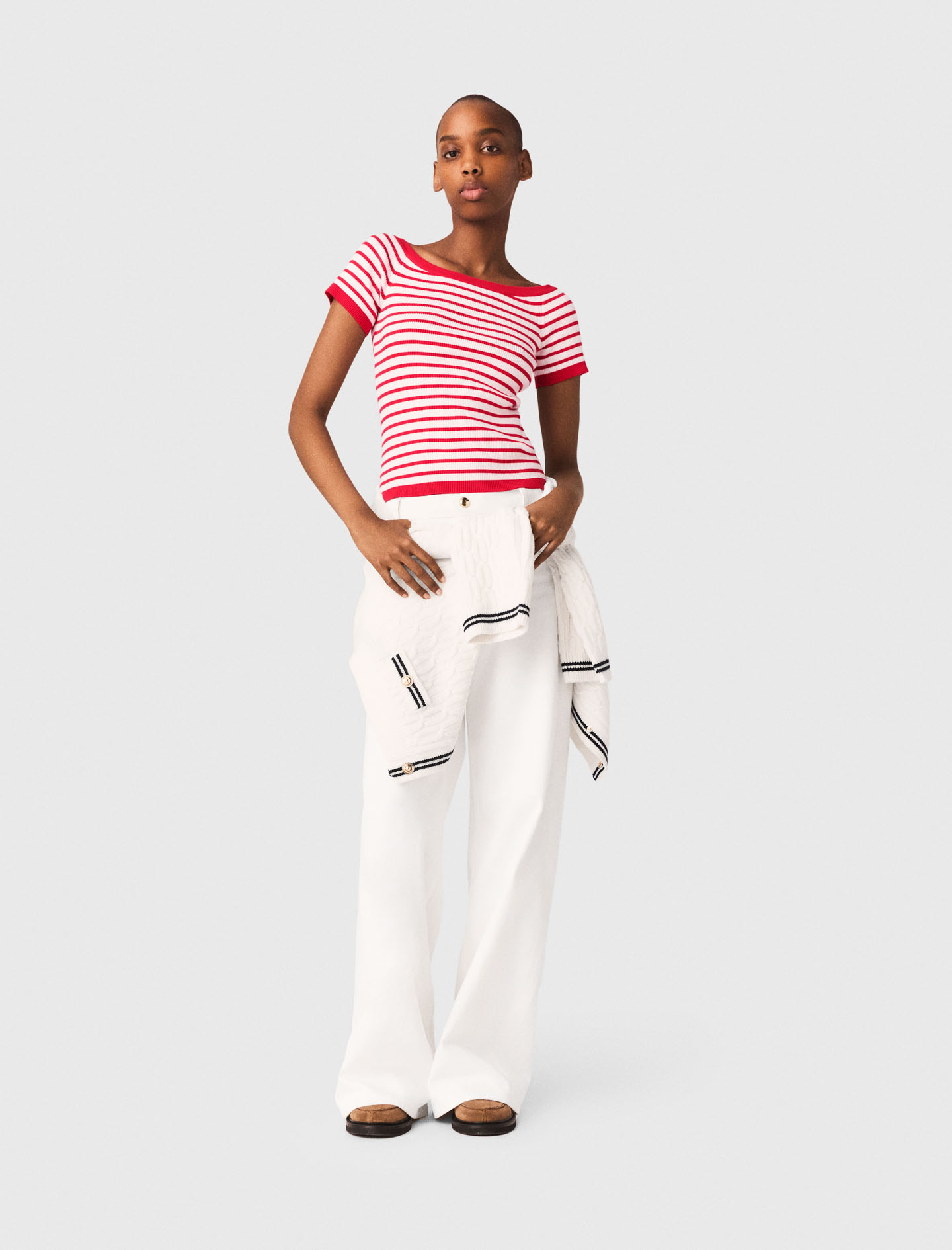 Top En Maille Rayé À Col Bateau - Rouge - Taille 0 - Maje