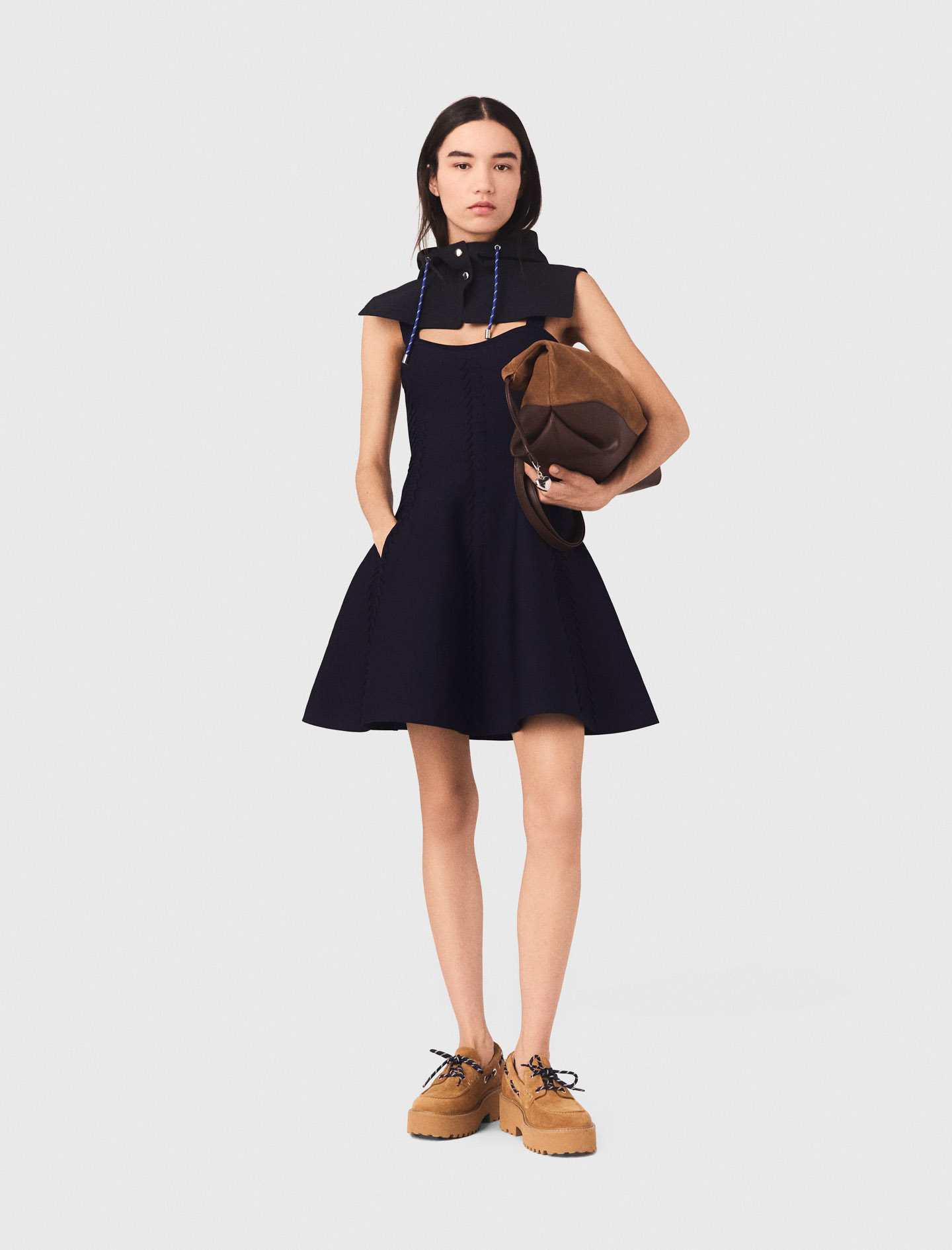 Robe Patineuse Courte En Maille - Bleu Marine - Taille 42 - Maje