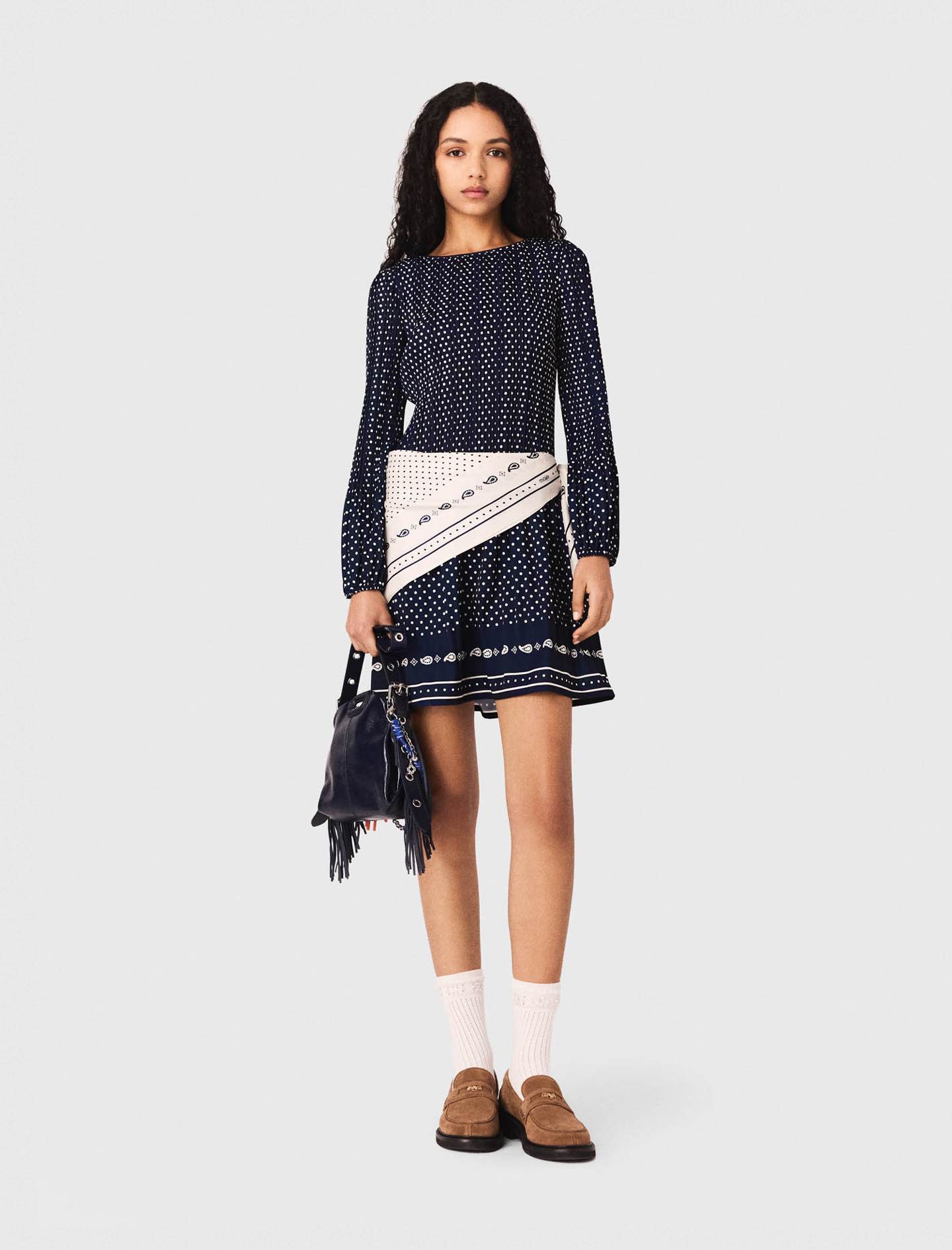 Robe Plissée Imprimée - Marine Pois Bandana Print - Taille 34 - Maje