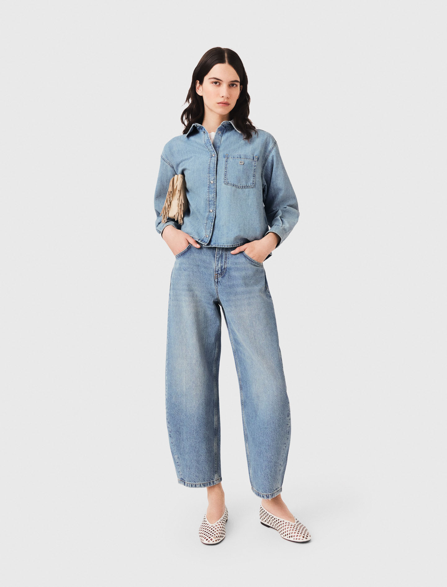 Chemise En Denim Avec Logo - Bleu - Taille 1 - Maje