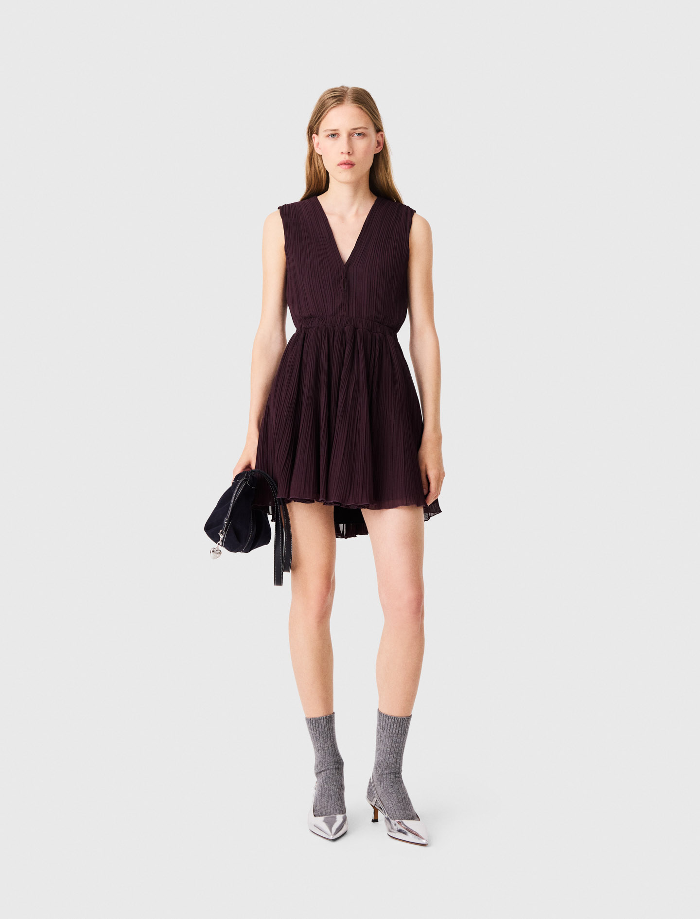 Robe Patineuse Courte Plissée - Aubergine - Taille 36 - Maje