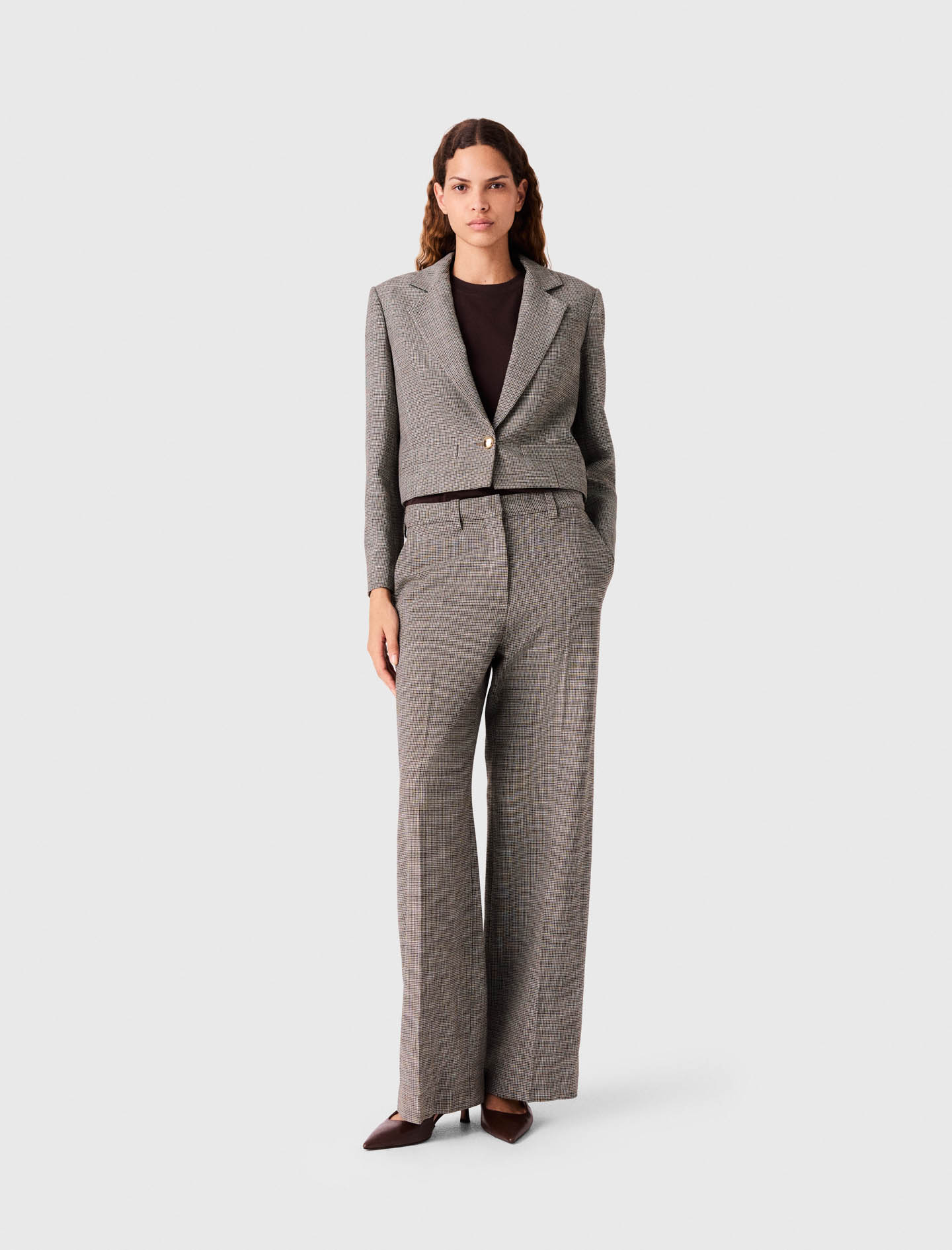 Pantalon De Tailleur À Carreaux - Marron - Taille 38 - Maje