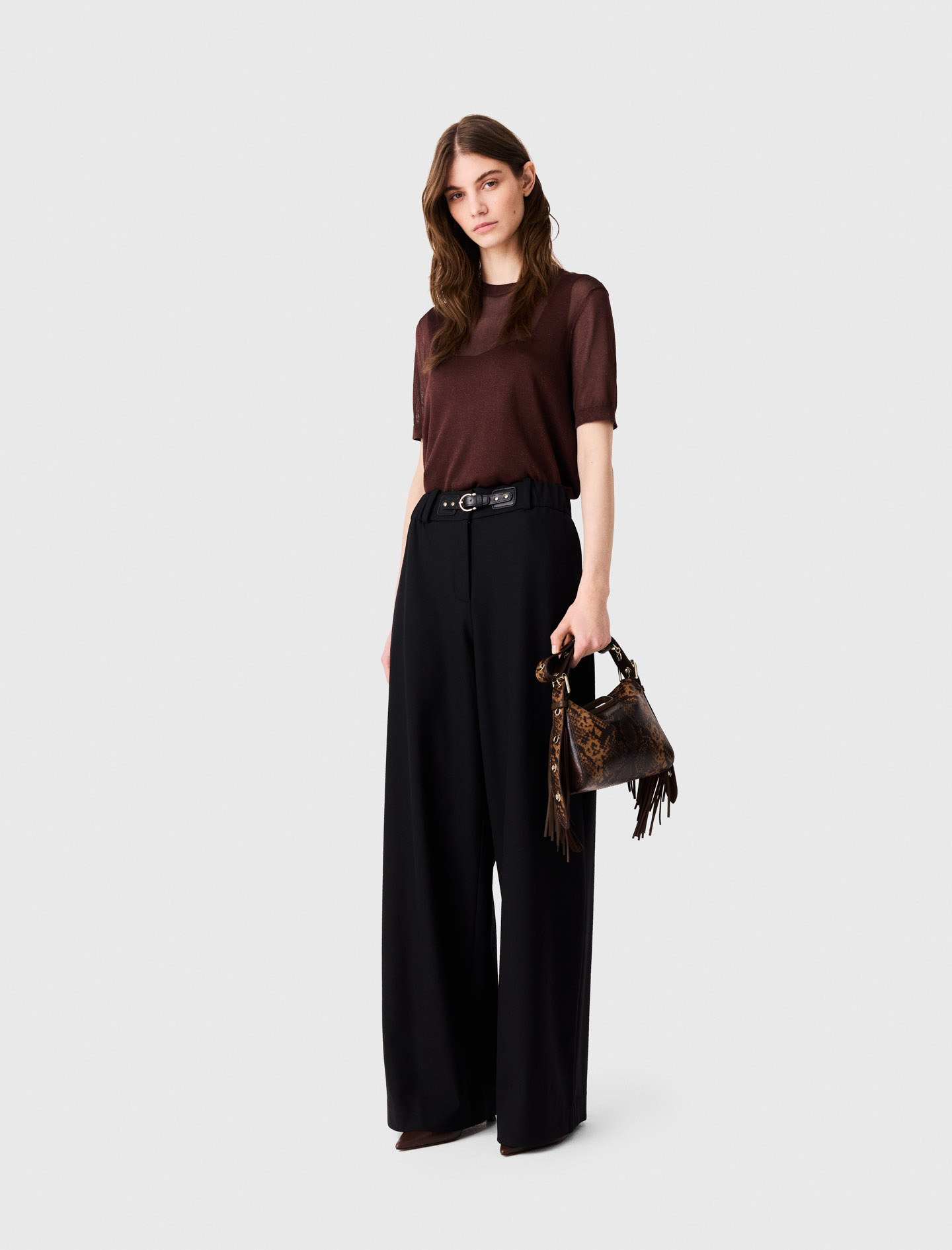 Pantalon Tailleur À Jambes Larges - Noir - Taille 42 - Maje