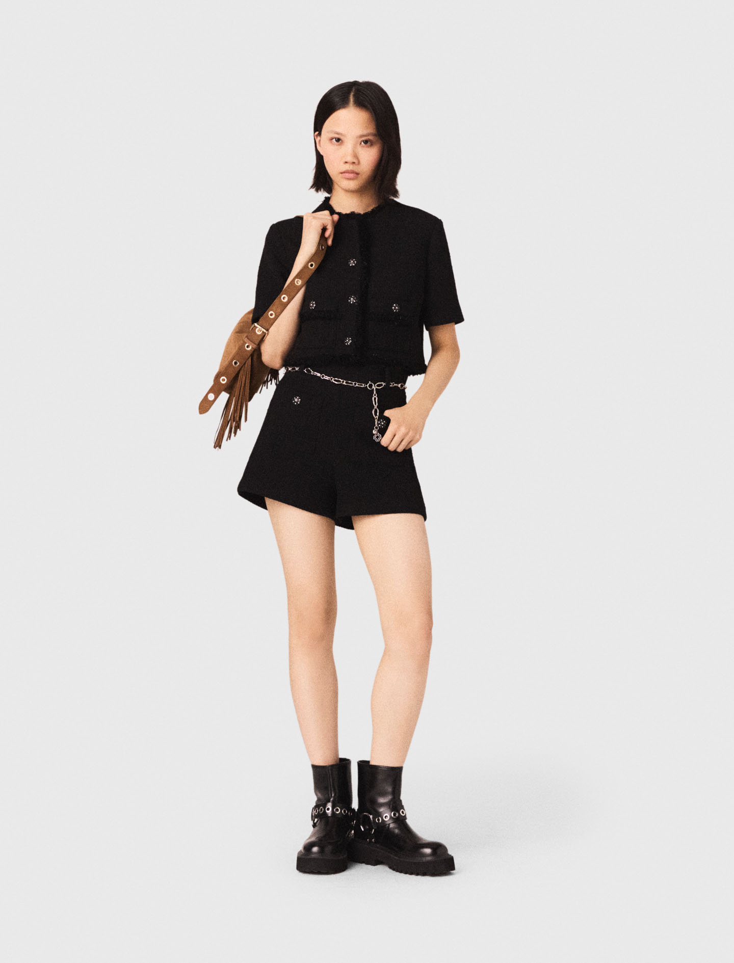 Short En Tweed Brillant - Noir - Taille 36 - Maje