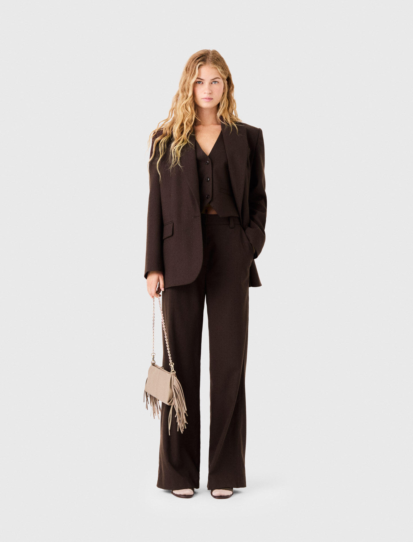Pantalon De Tailleur Strassé - Marron - Taille 36 - Maje