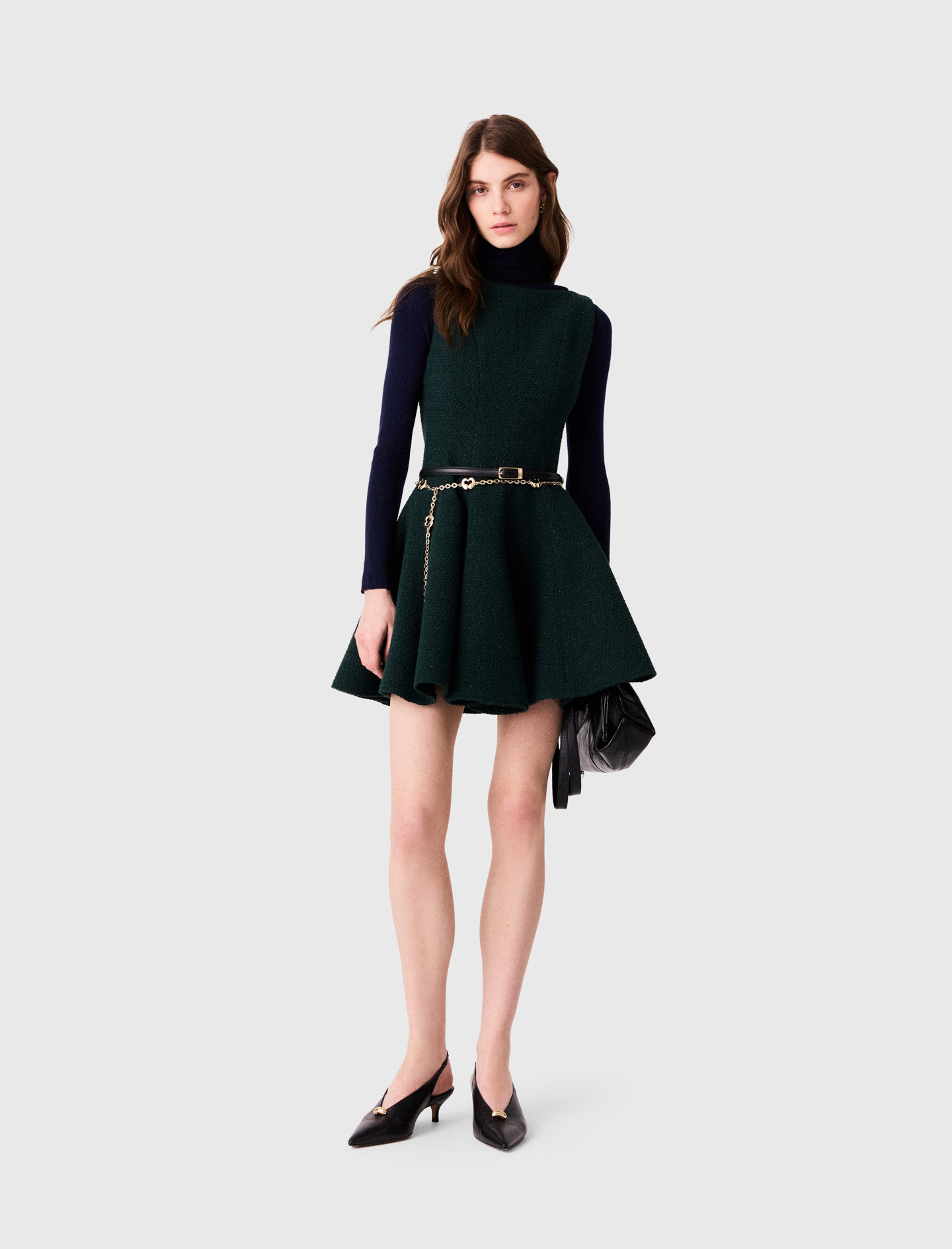 Robe Courte Sans Manches En Tweed - Vert - Taille 38 - Maje