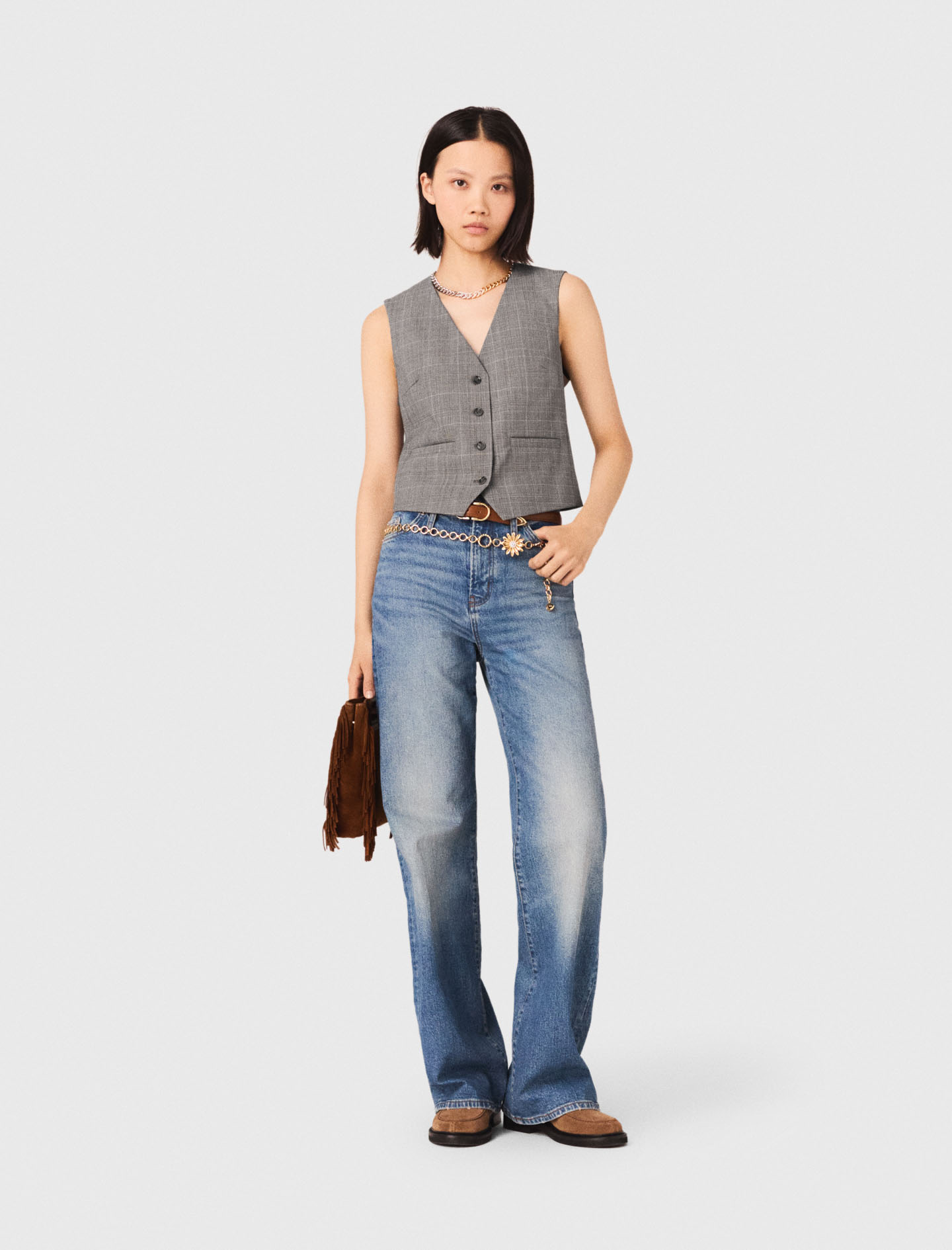 Veston De Tailleur À Carreaux - Gris - Taille 36 - Maje