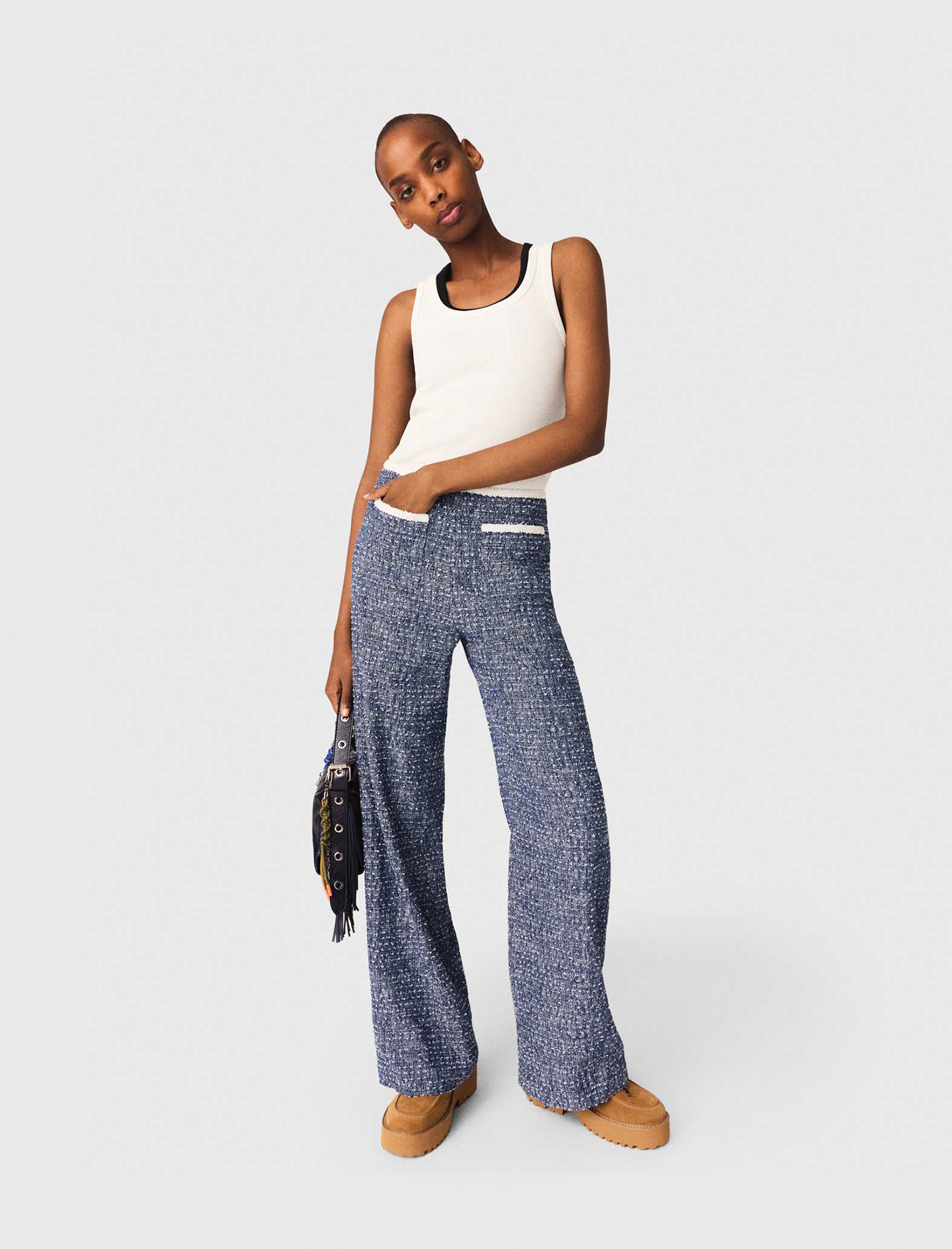 Pantalon En Tweed - Bleu Marine - Taille 36 - Maje
