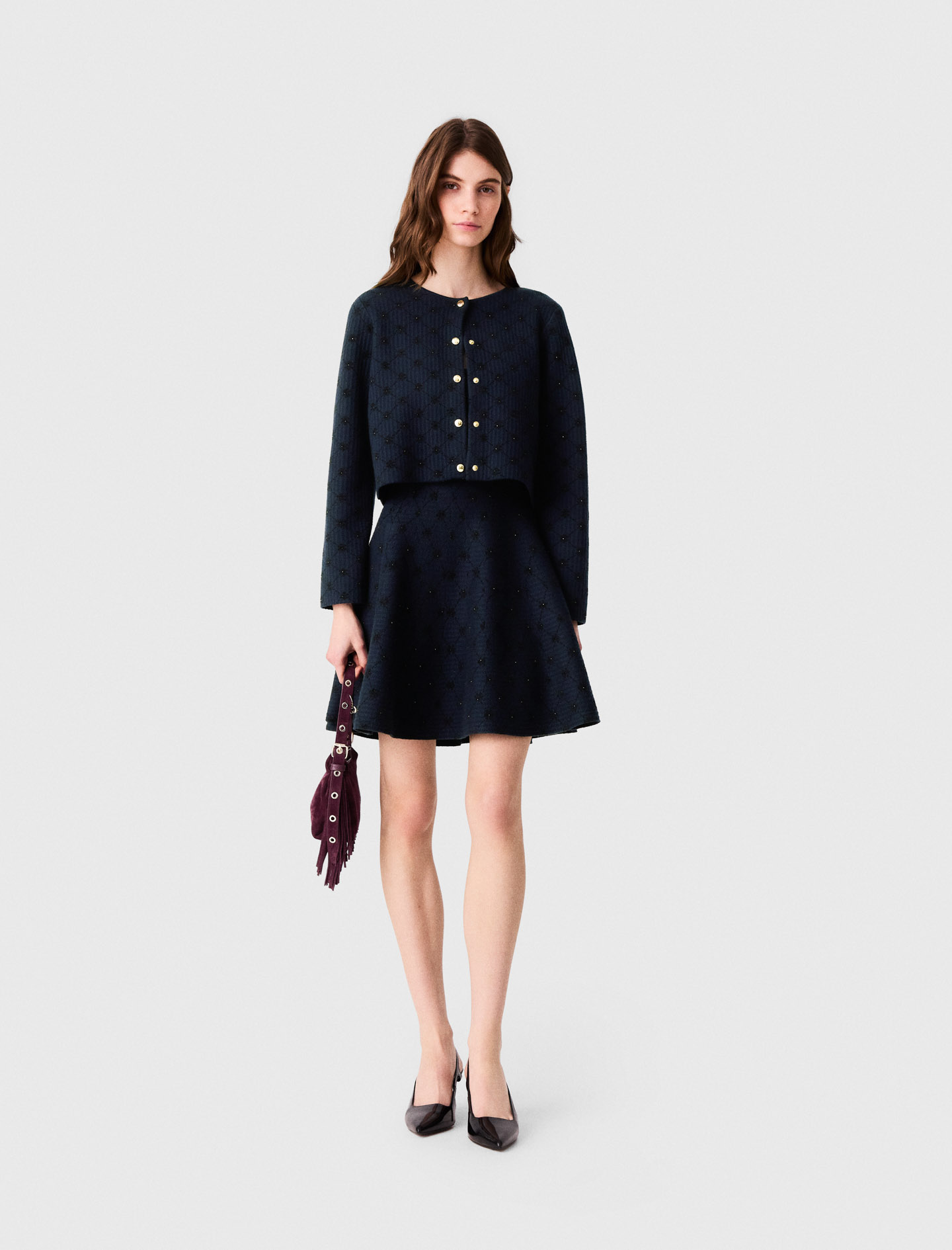 Cardigan En Jacquard Avec Sequins - Bleu Marine - Taille 3 - Maje