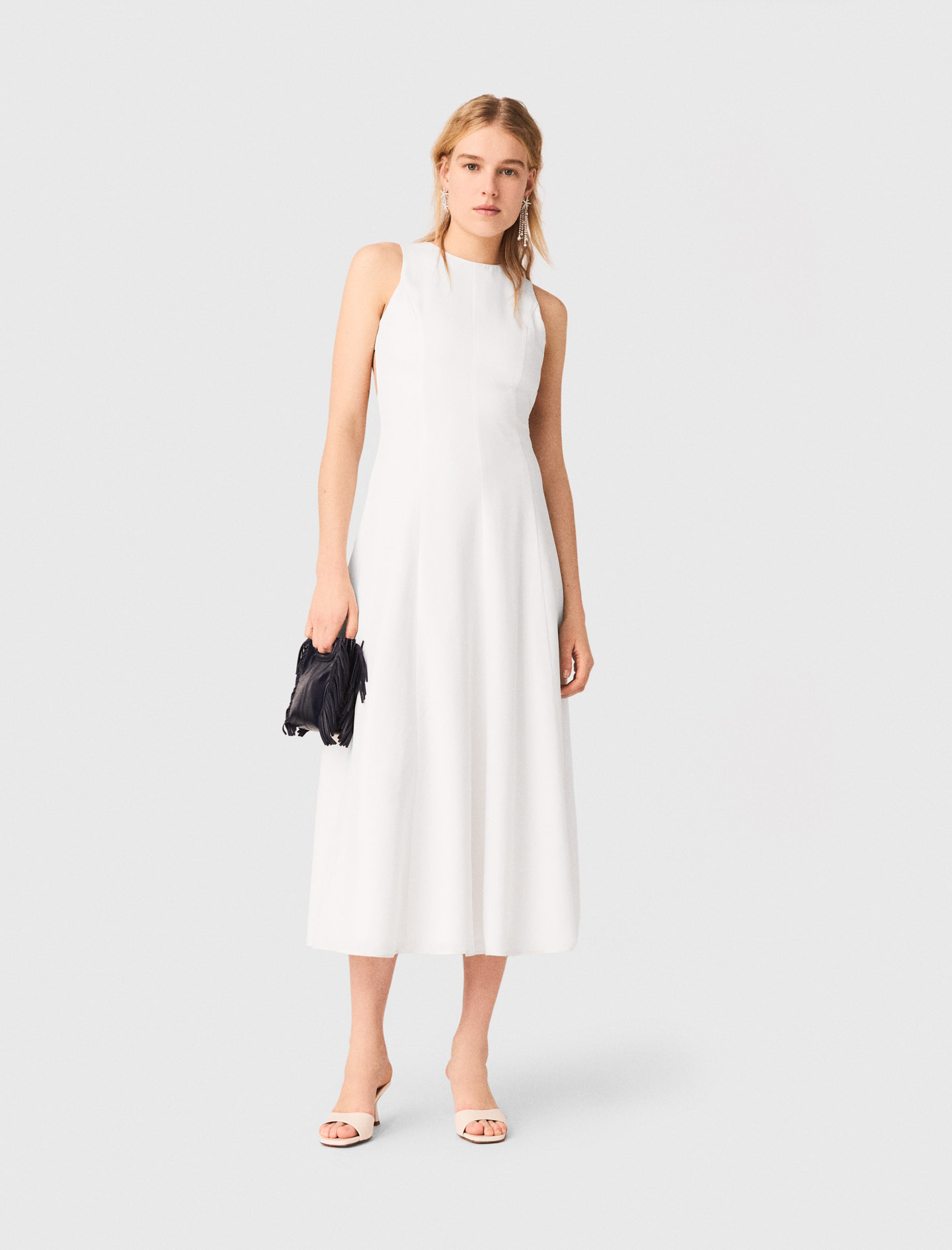 Robe Midi Dos Nu - Blanc - Taille 34 - Maje