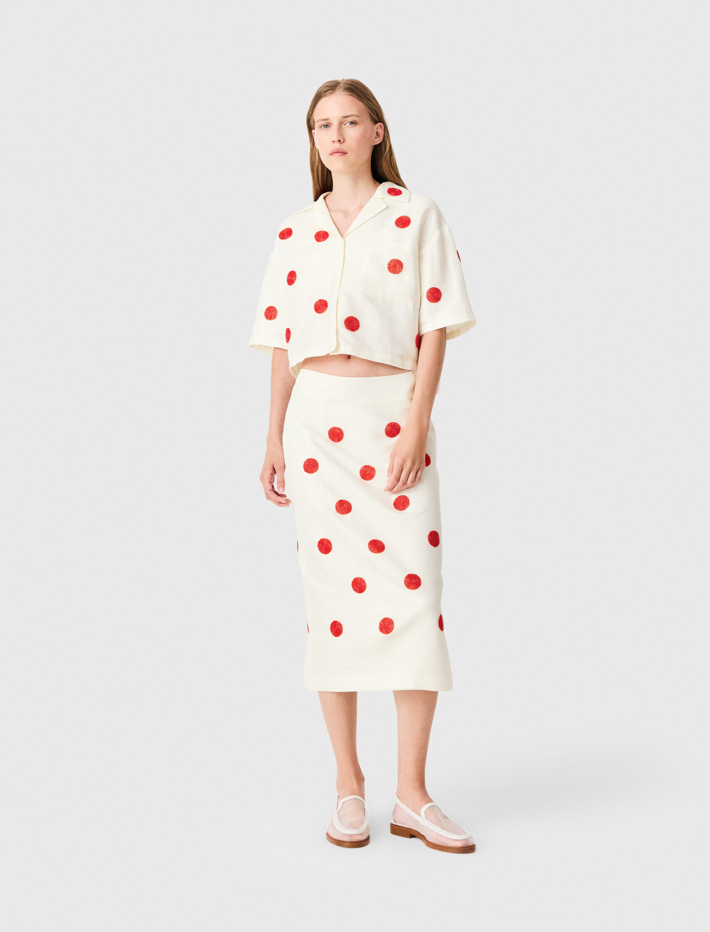 Chemise En Lin Et Soie Brodée - Blanc - Taille 1 - Maje