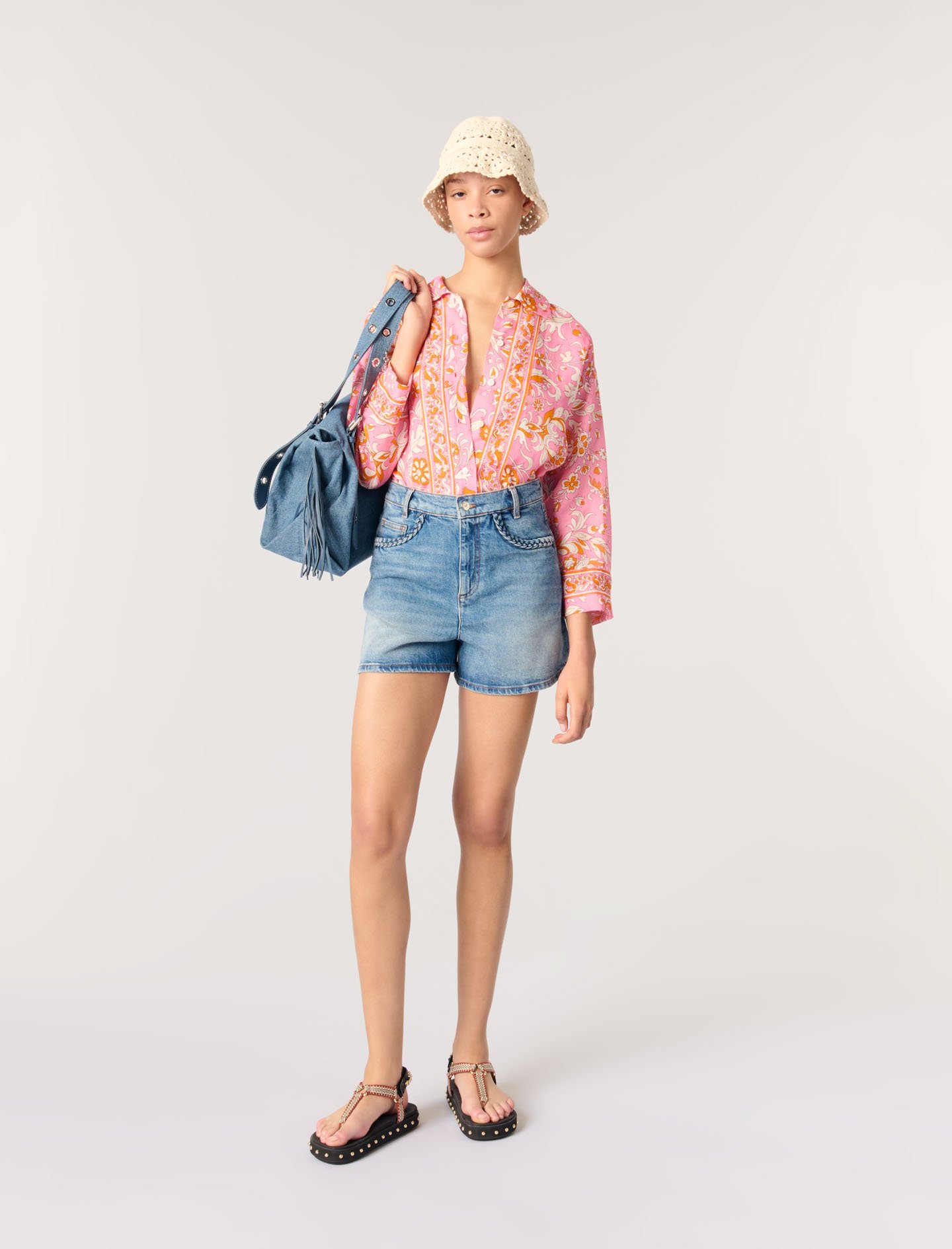 Short En Denim Et Galons Tressés - Maje - Modalova