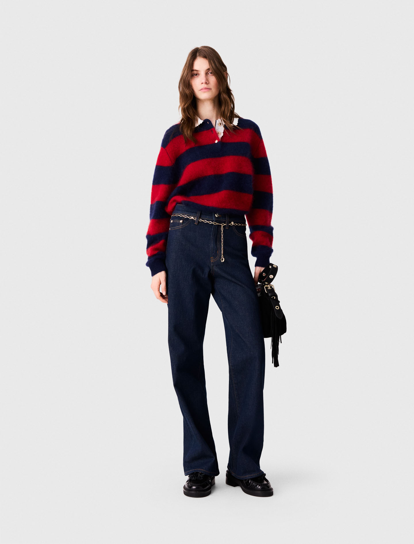 Jean Large À Ceinture Maillons - Bleu Marine - Taille 42 - Maje