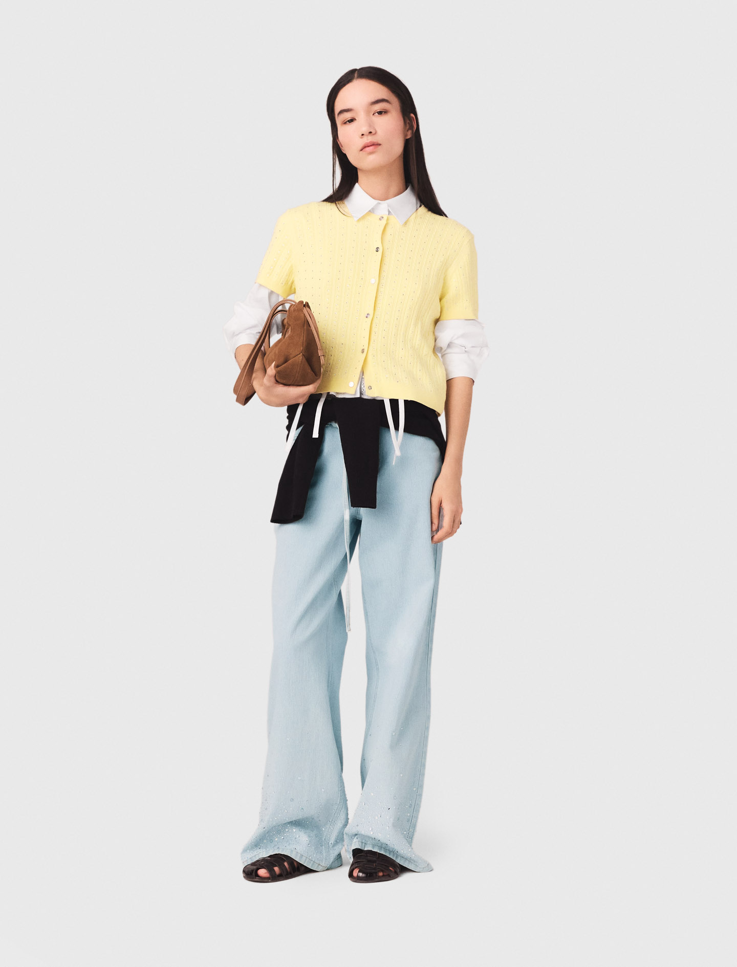 Cardigan À Col Rond Strassé - Jaune - Taille 2 - Maje