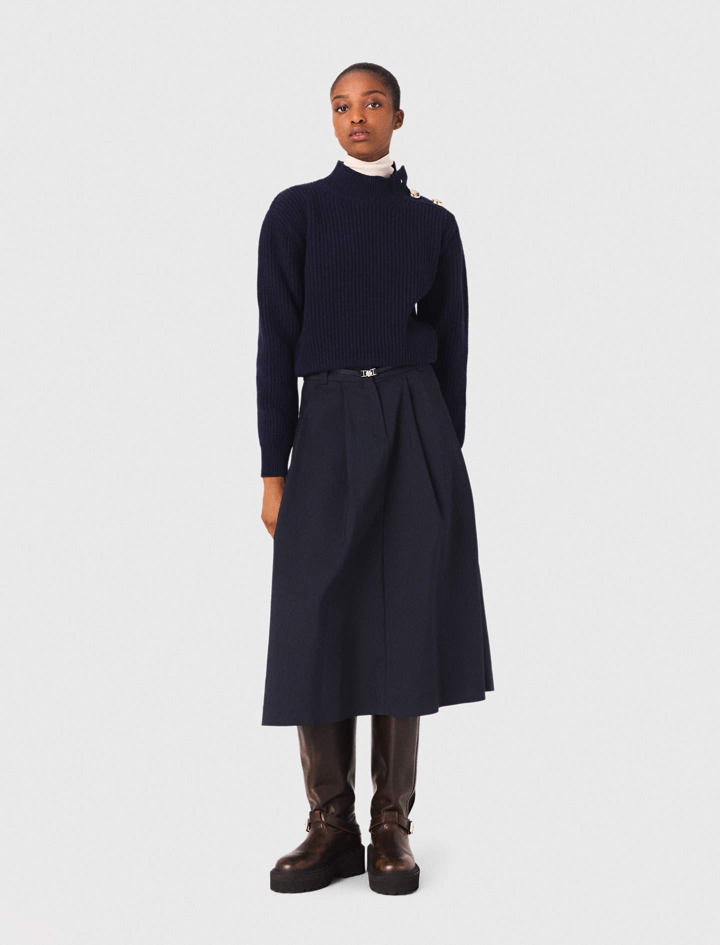 Maje High-neck Button-detail Sweater In Blue