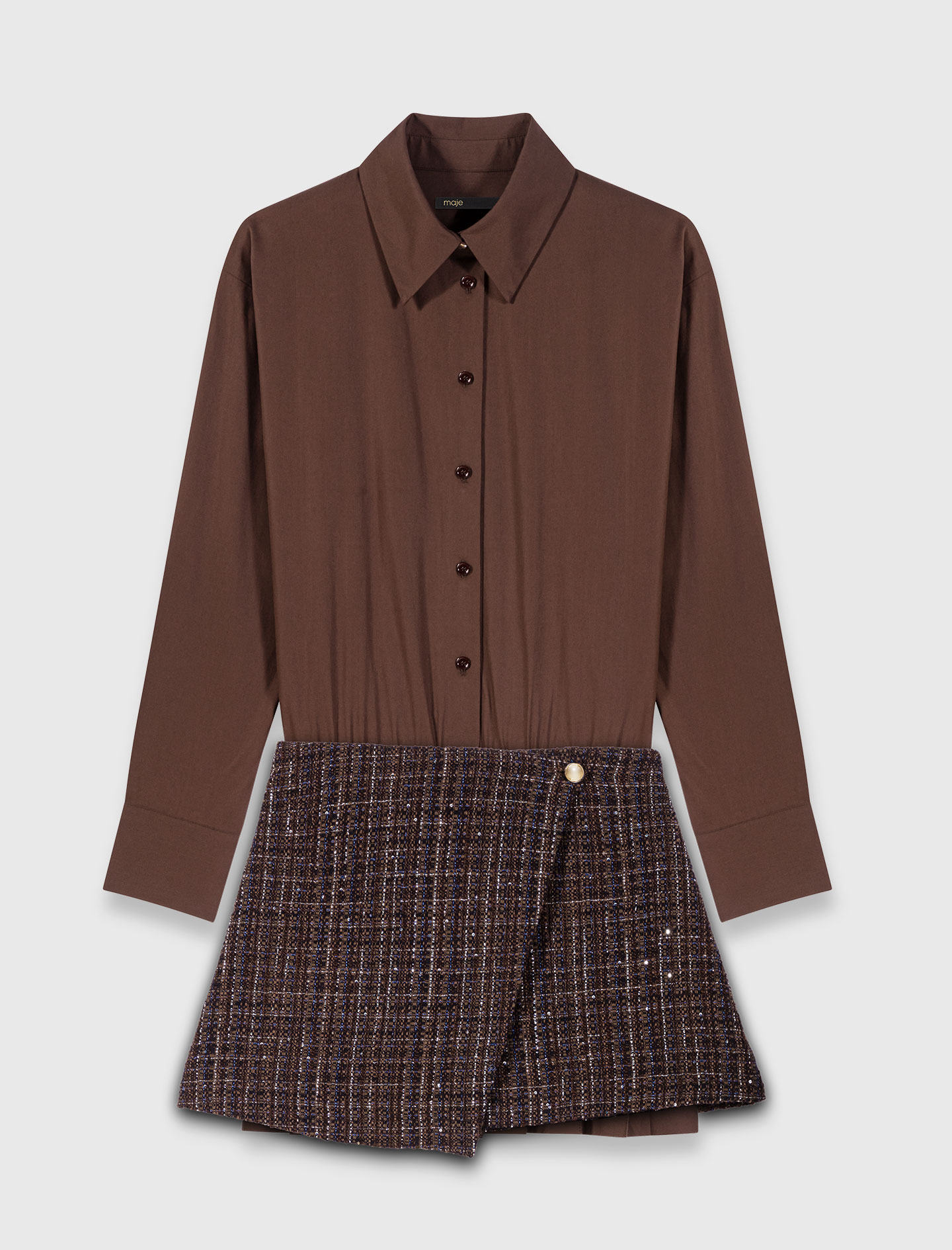 Maje Two-in-one Short Dress In Brown