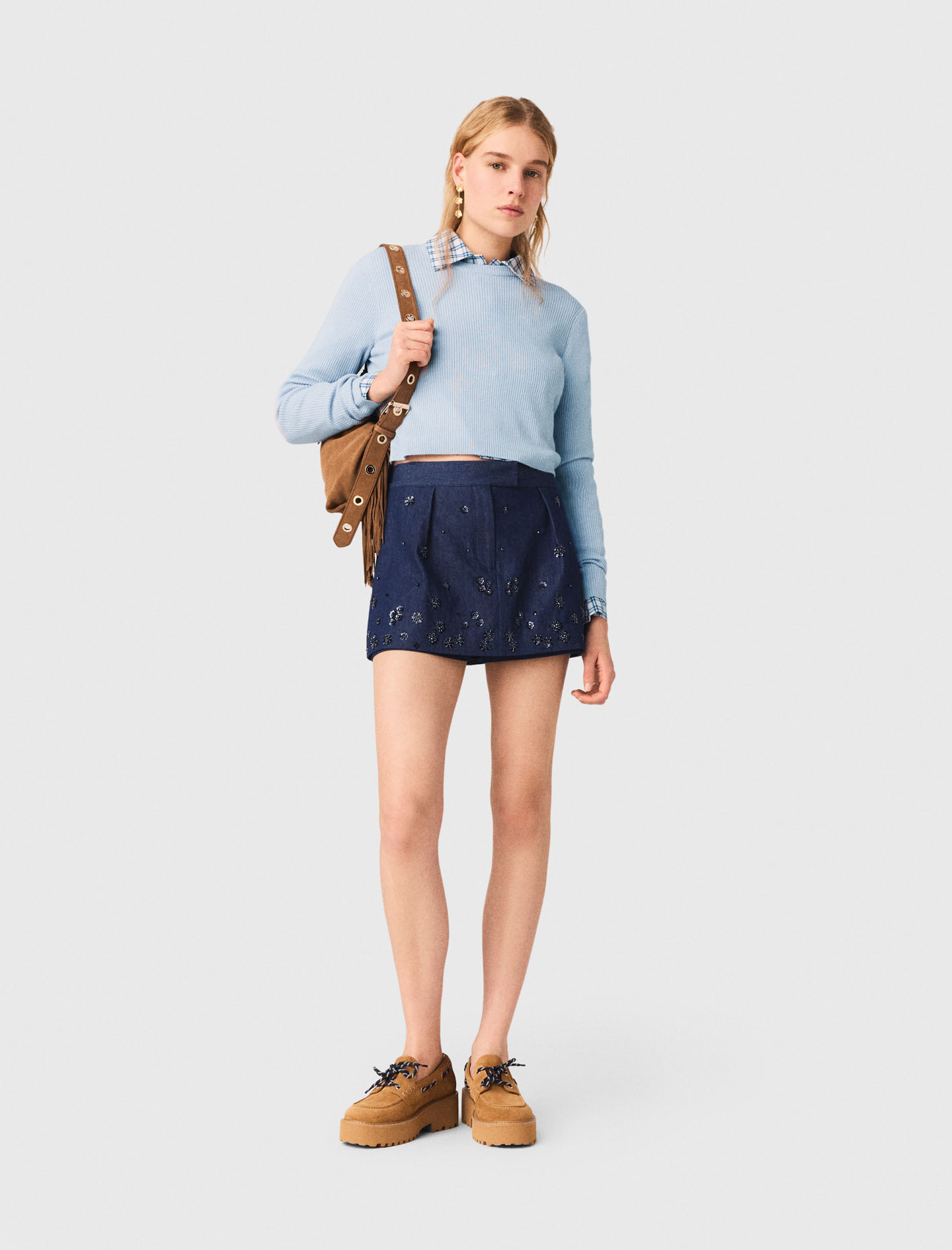 Pull Avec Boutons Bijoux Sur Le Dos - Bleu - Taille 3 - Maje