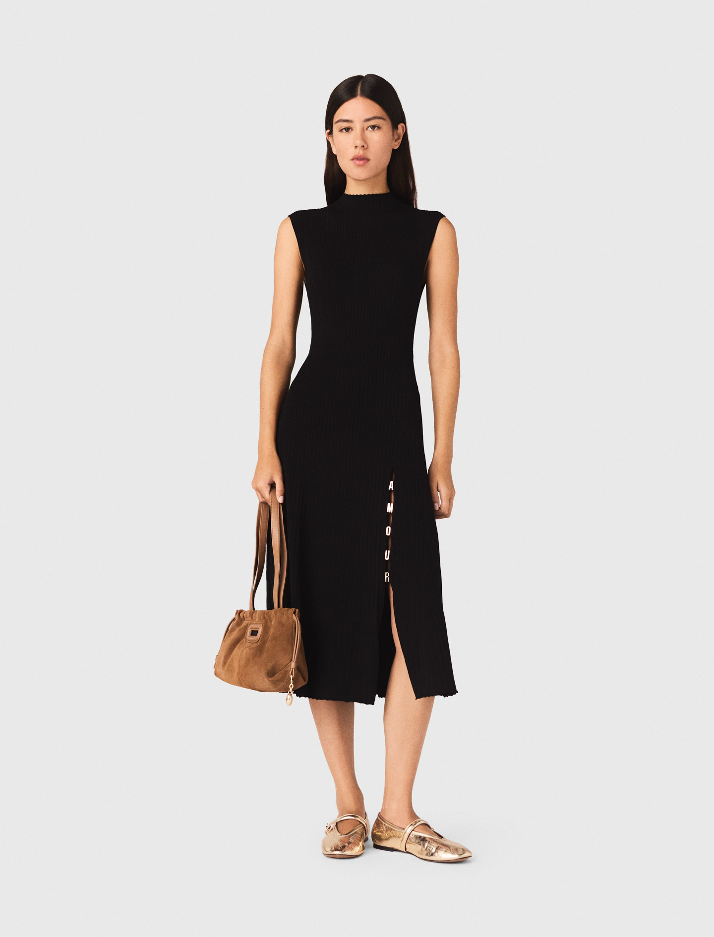 Robe En Maille Boutons Amour - Noir - Taille 40 - Maje