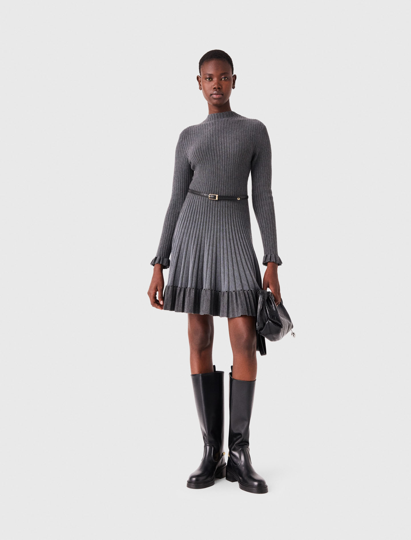 Robe Courte En Maille Degradée - Gris - Taille 38 - Maje